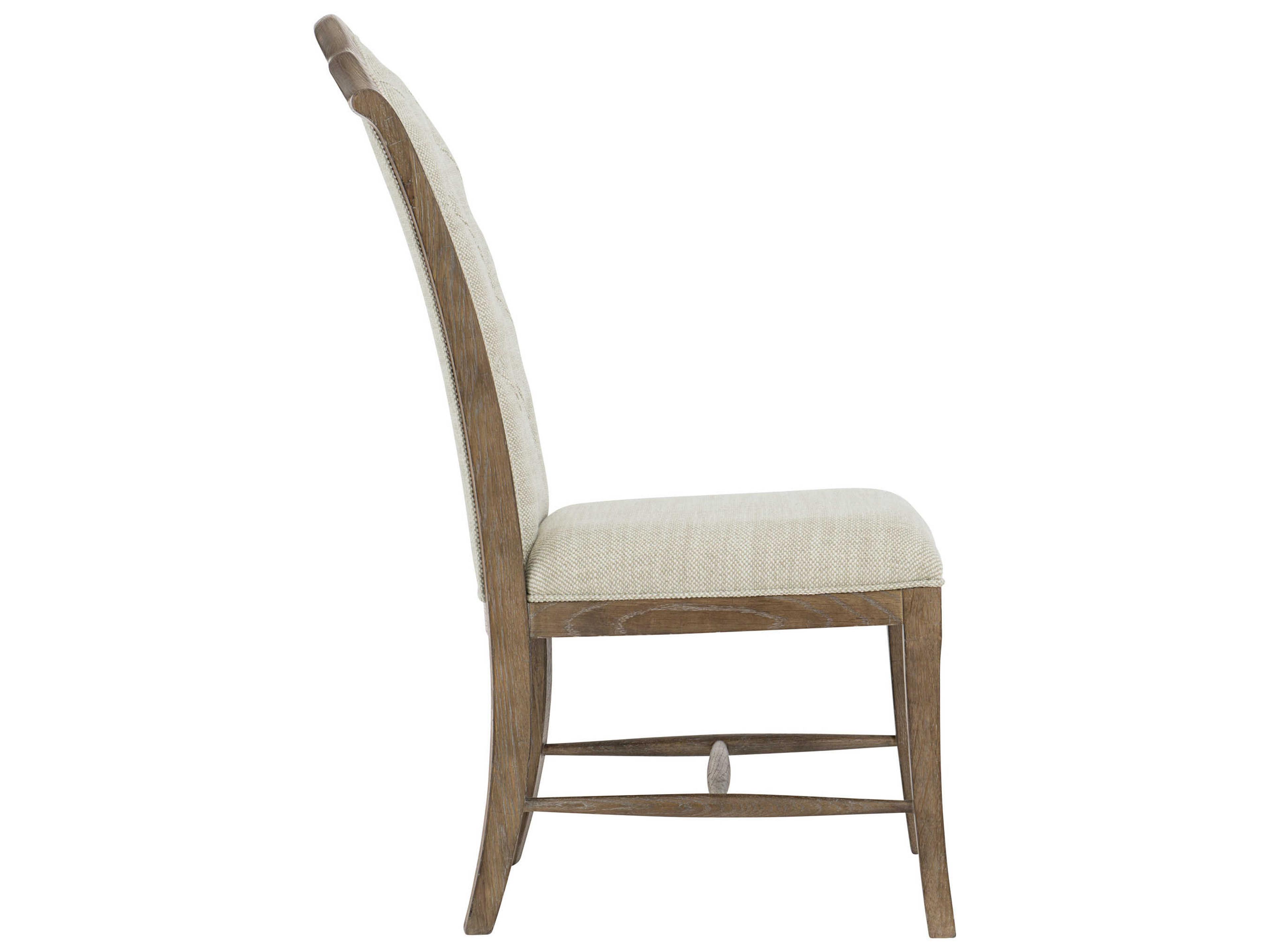 Bernhardt Rustic Patina Tufted Oak Wood Beige Upholstered Side Dining Chair