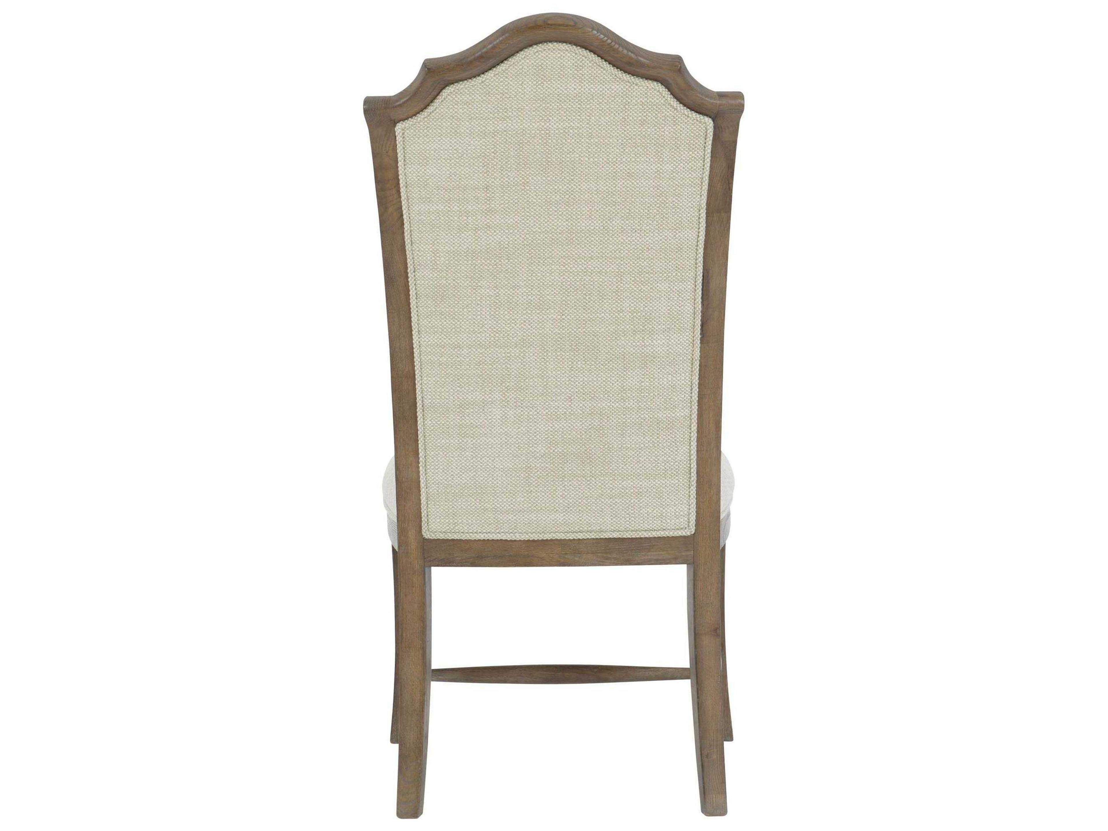 Bernhardt Rustic Patina Tufted Oak Wood Beige Upholstered Side Dining Chair