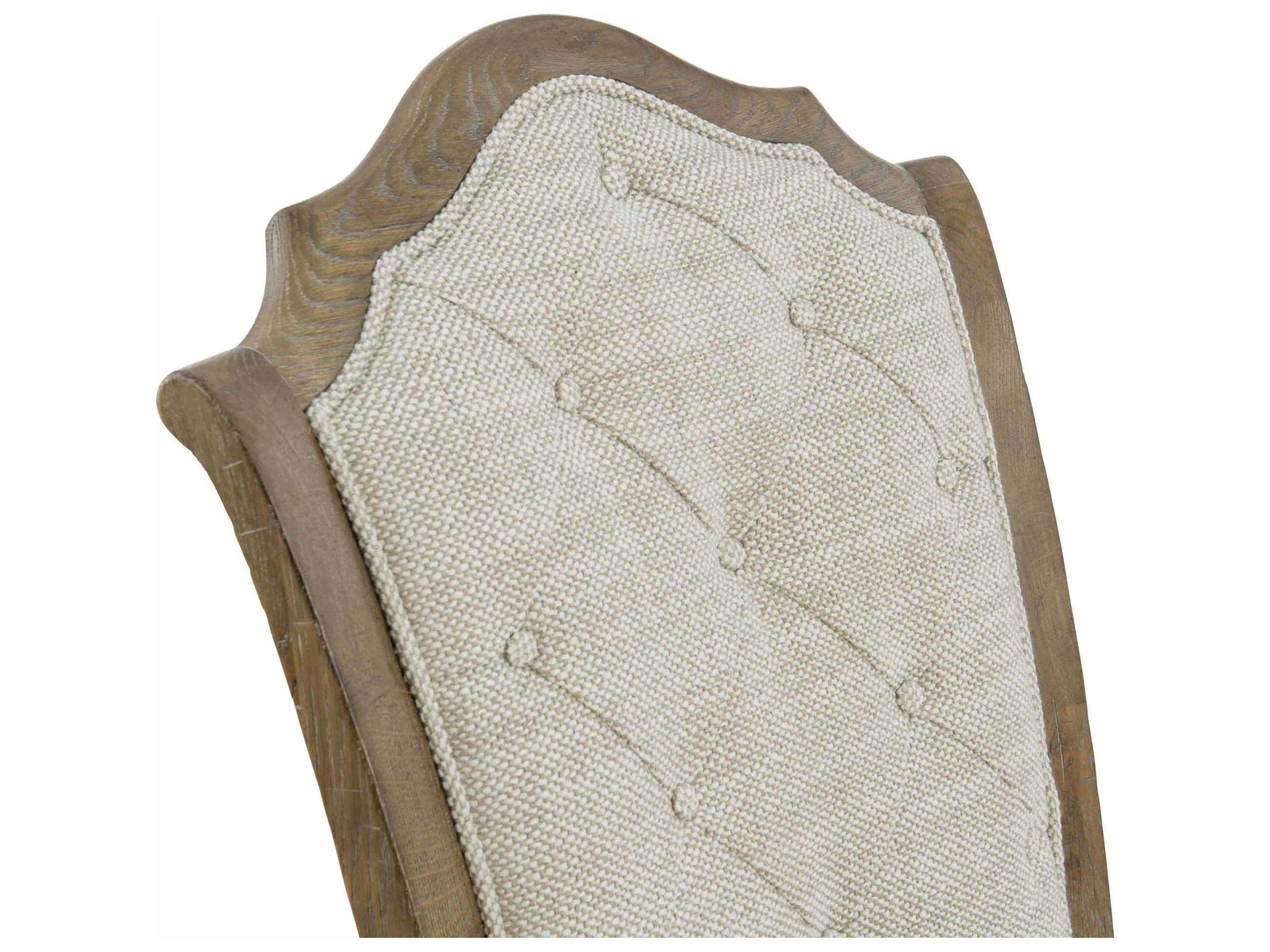Bernhardt Rustic Patina Tufted Oak Wood Beige Upholstered Side Dining Chair