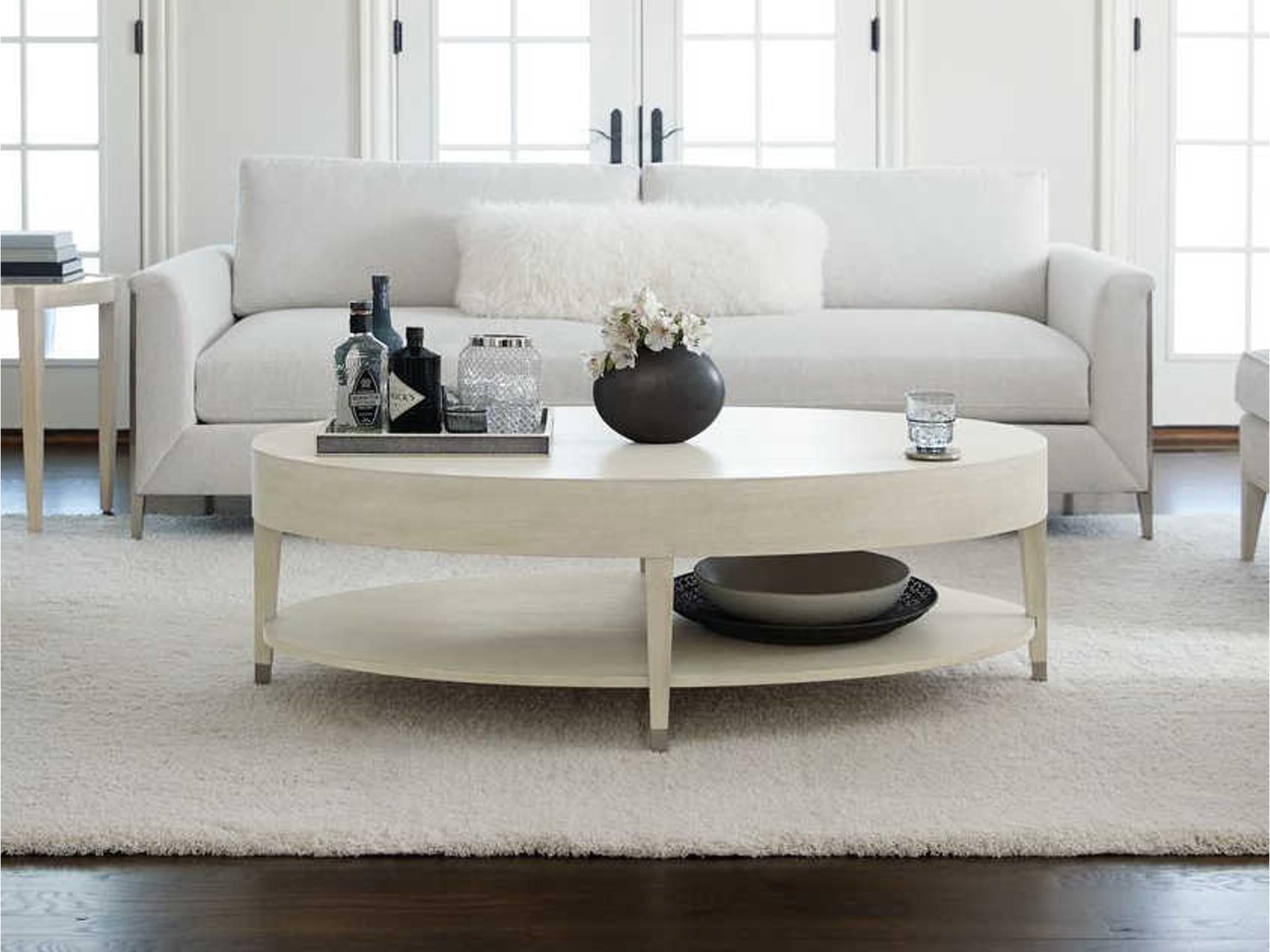 Bernhardt East Hampton Oval Wood Cerused Linen Cocktail Table