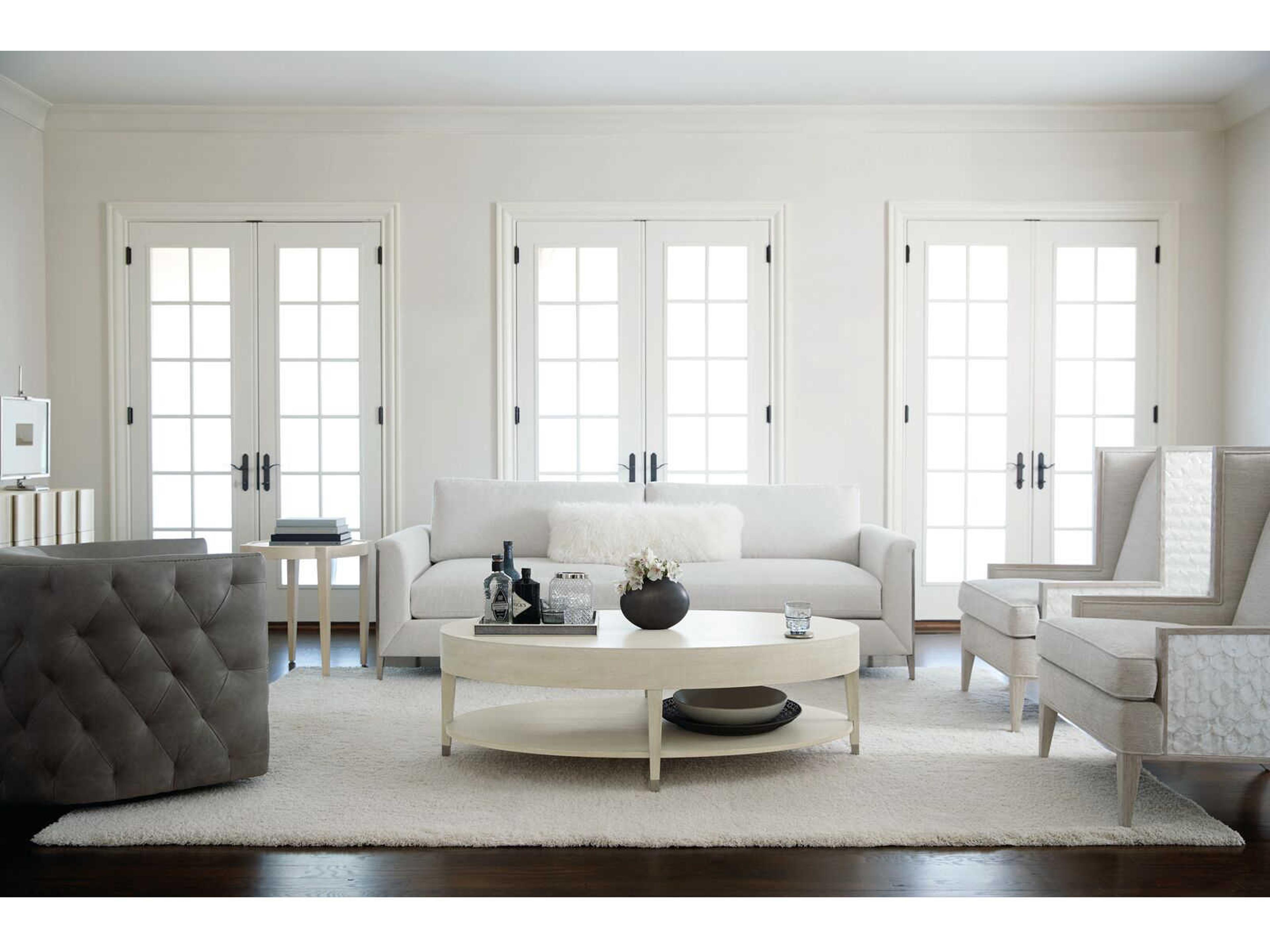 Bernhardt East Hampton Round Wood Cerused Linen End Table