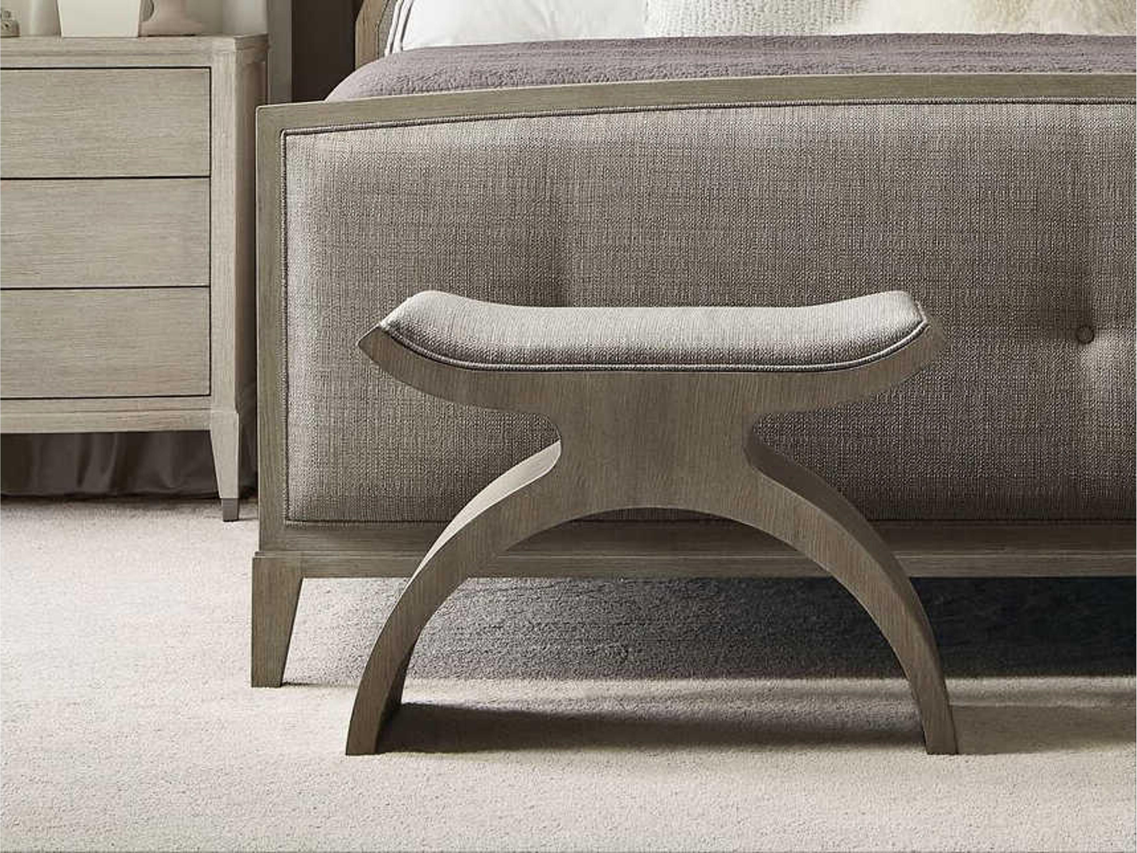 Bernhardt East Hampton Cerused Linen White Upholstered Accent Bench