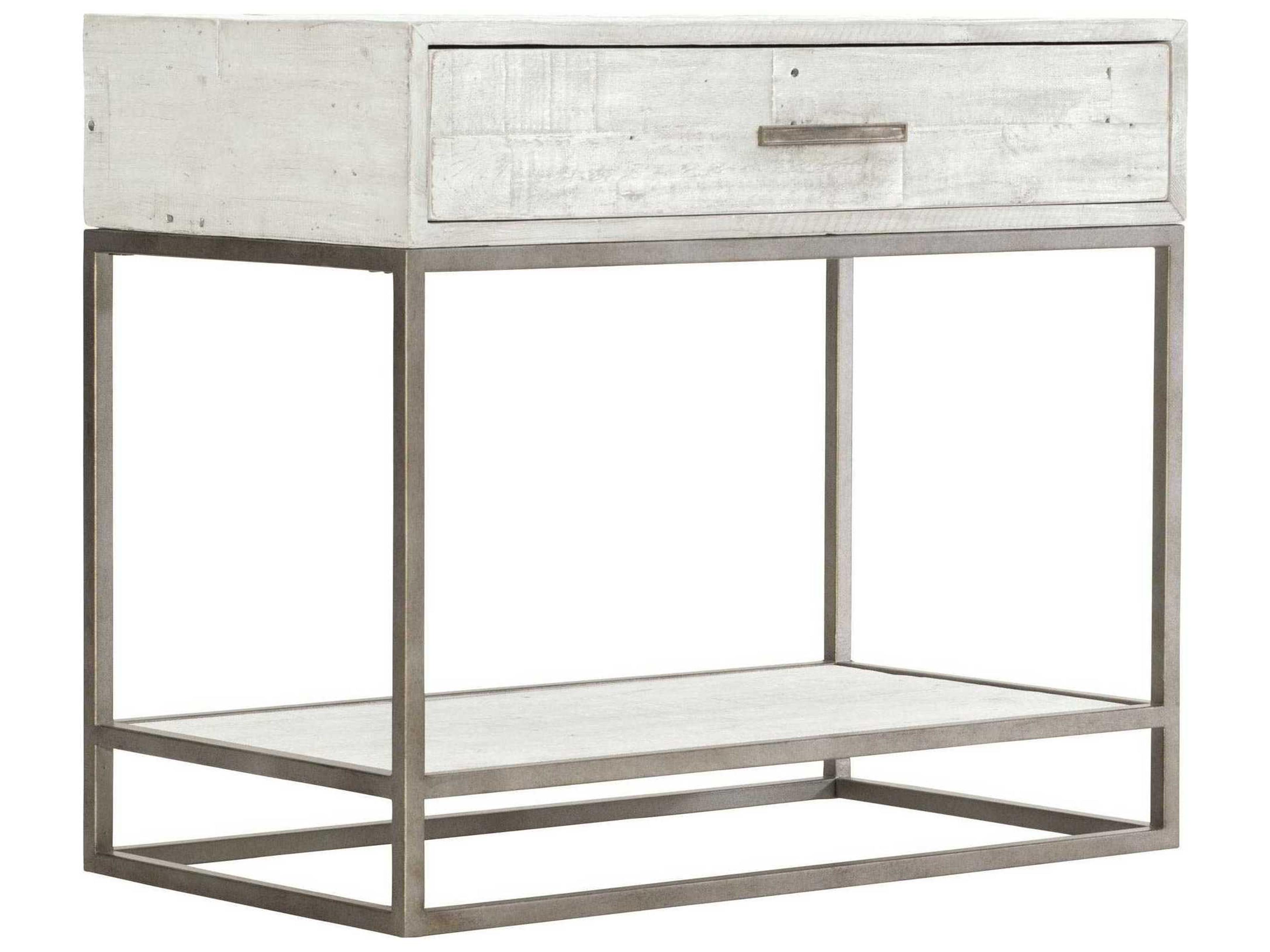 Highland Park Alvar Nightstand in Brushed White and Glazed Silver