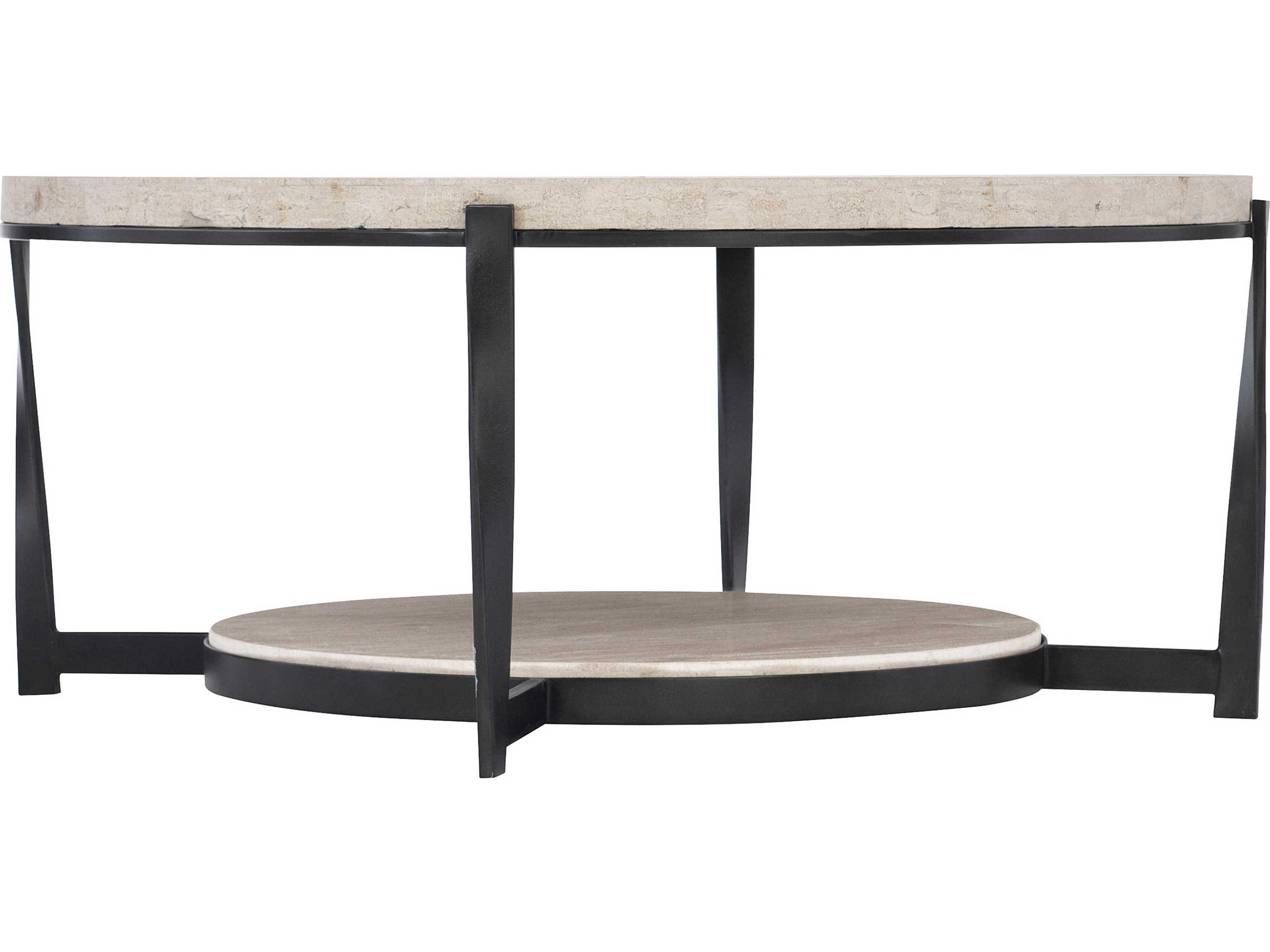 Bernhardt Berkshire Round Stone Aged Pewter Cocktail Table
