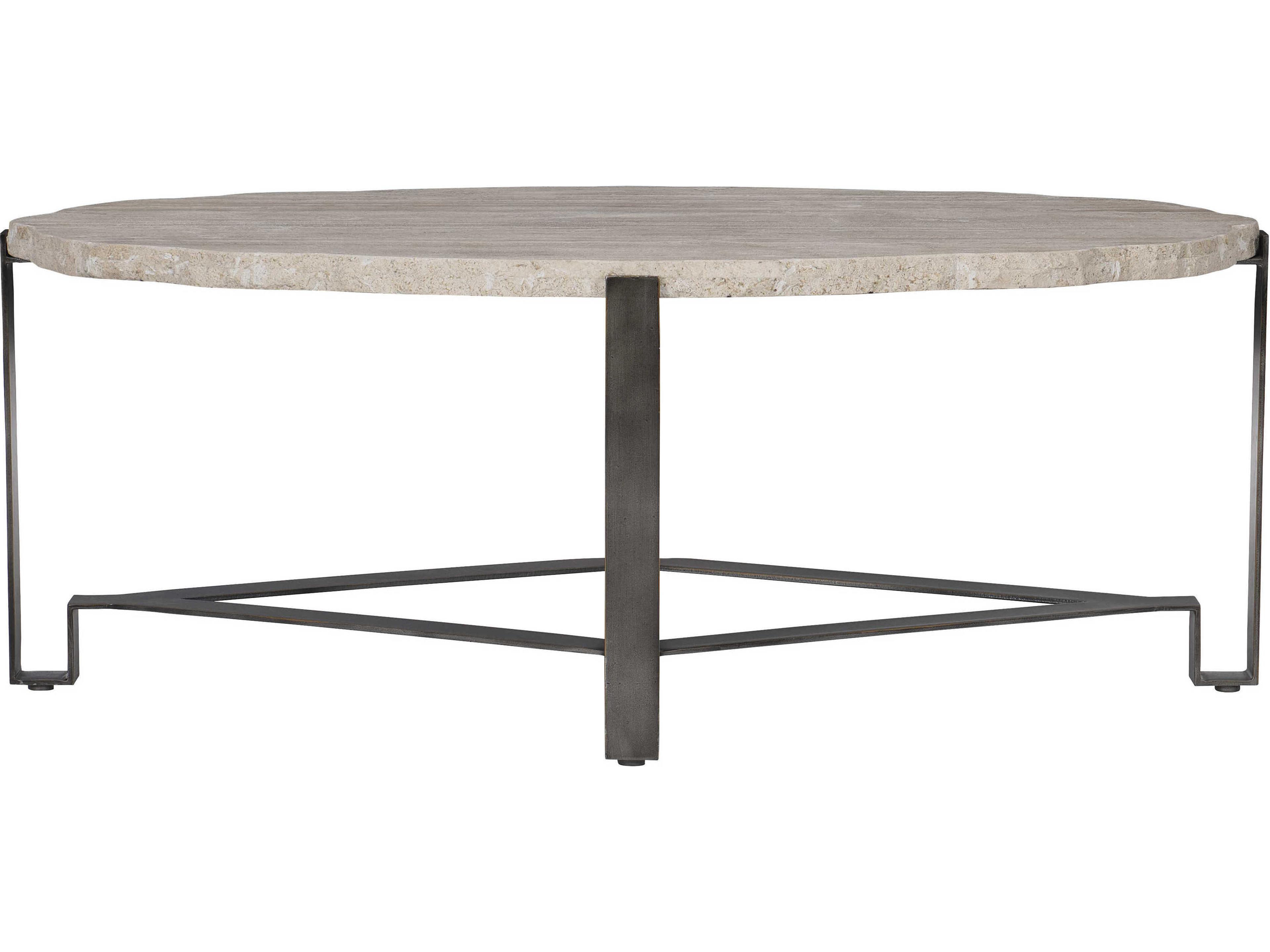 Sayers Oval White Travertine Stone Bronze Cocktail Table