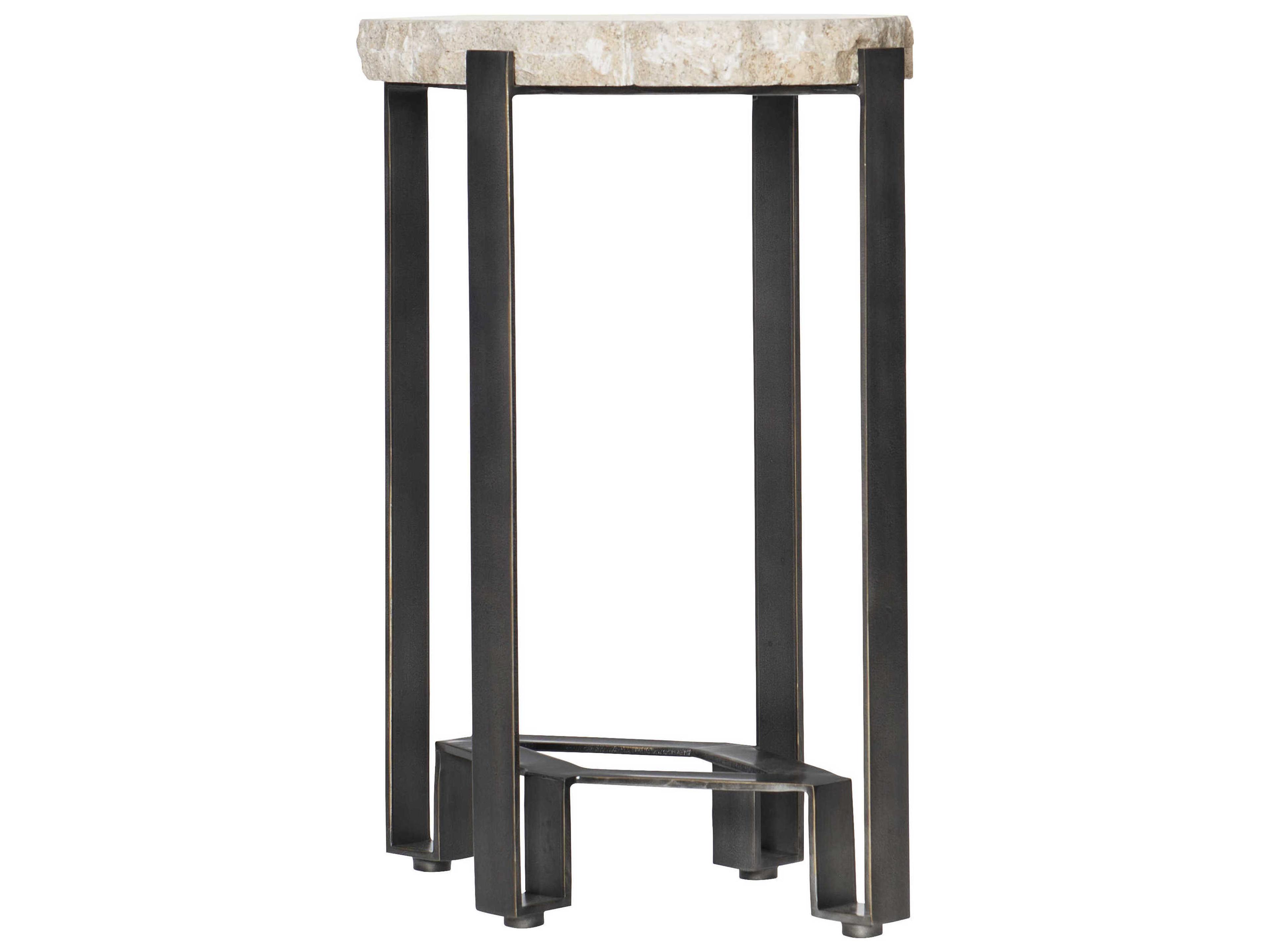 Sayers Oval Accent Table with White Travertine Top and Bronze Base