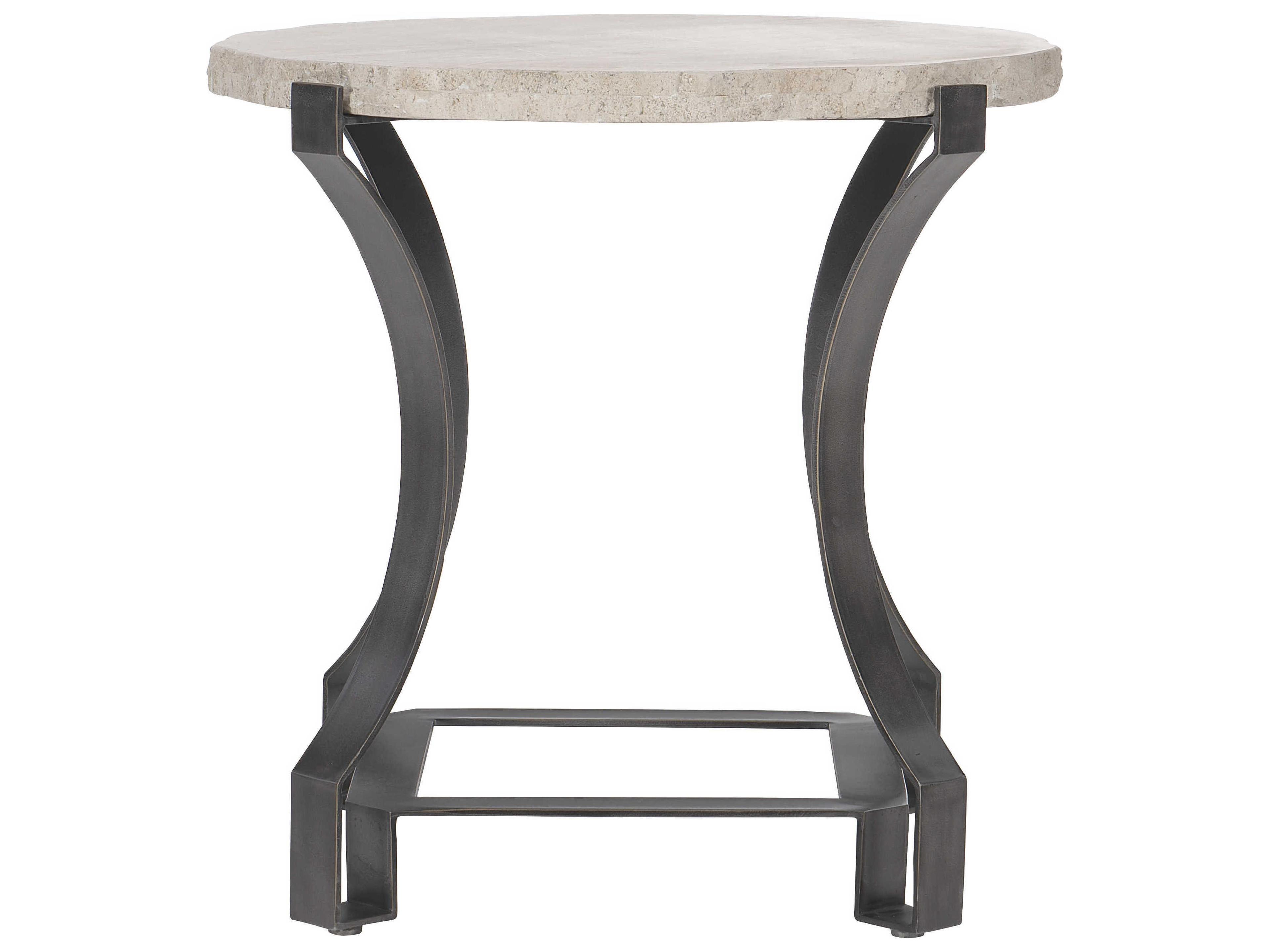 Sayers Round Travertine Stone Bronze End Table