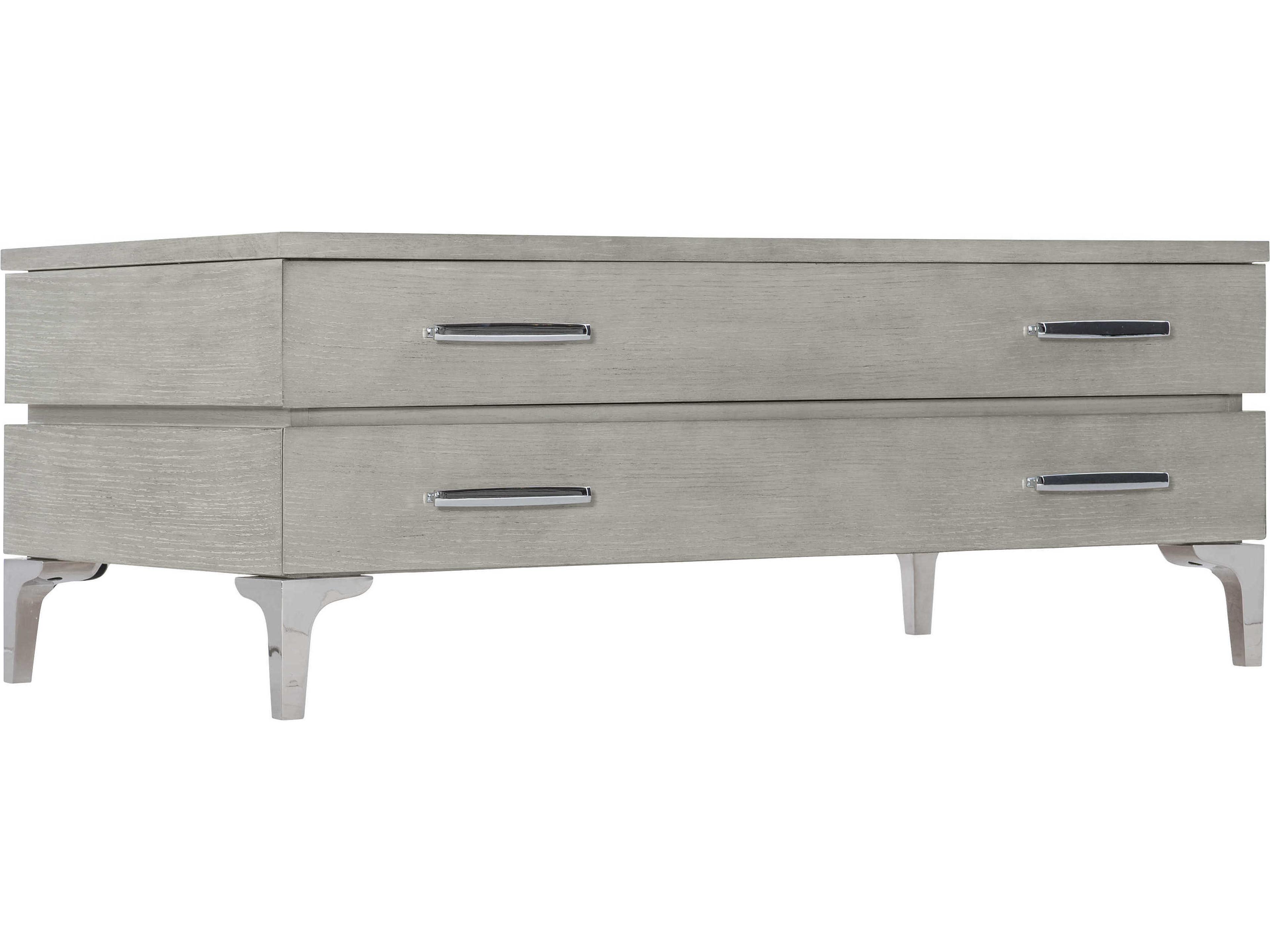 Whitley Rectangular Wood Grey Truffle Polished Stainless Steel Cocktail Table