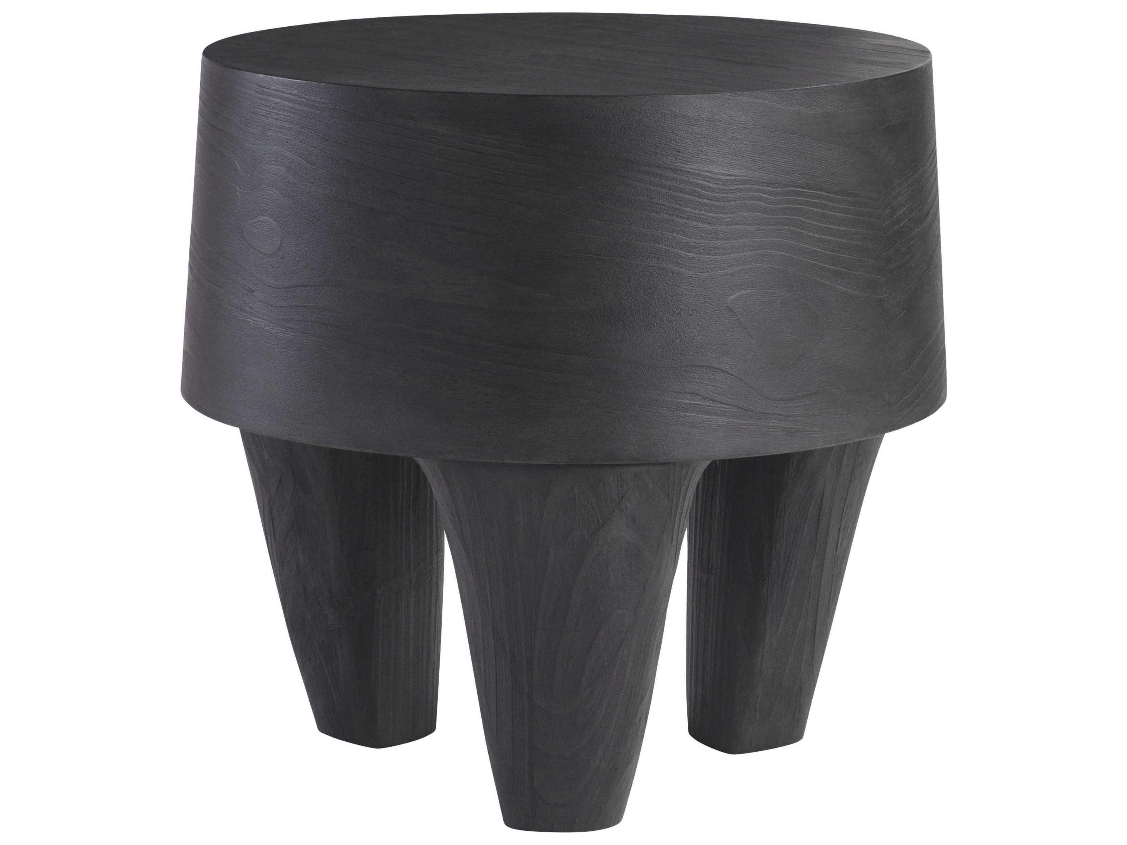 Katana Round Wood Blackened Pine End Table