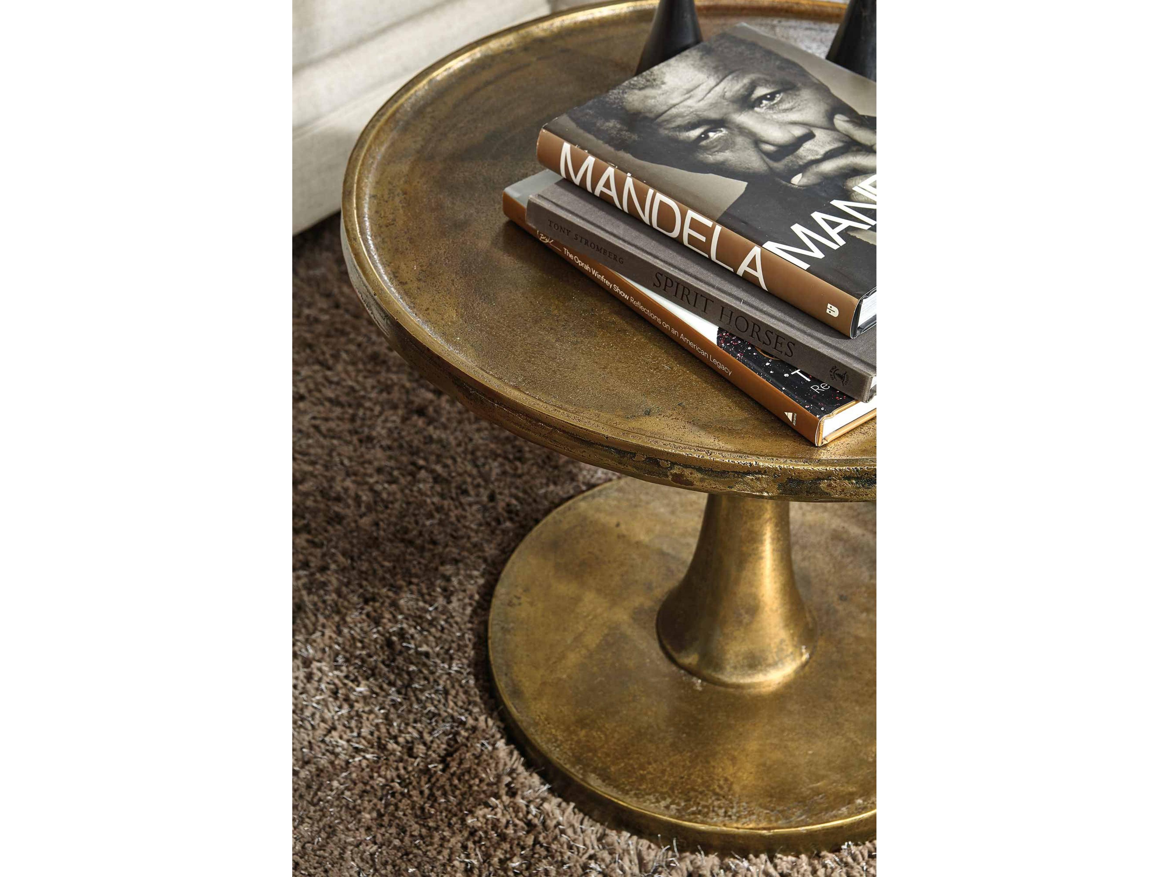 Bernhardt Benson Round Metal Vintage Brass Chairside Table