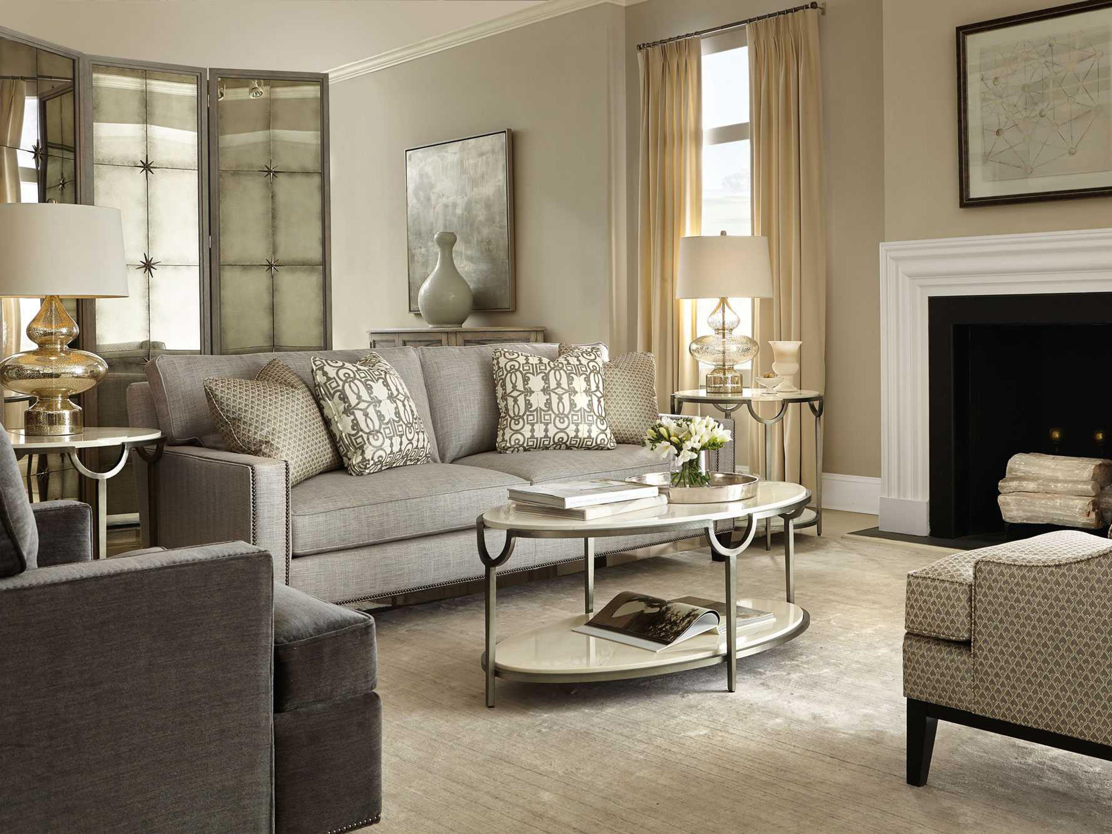 Bernhardt Morello Oval Faux Carrar Marble With Oxidized Nickel End Table