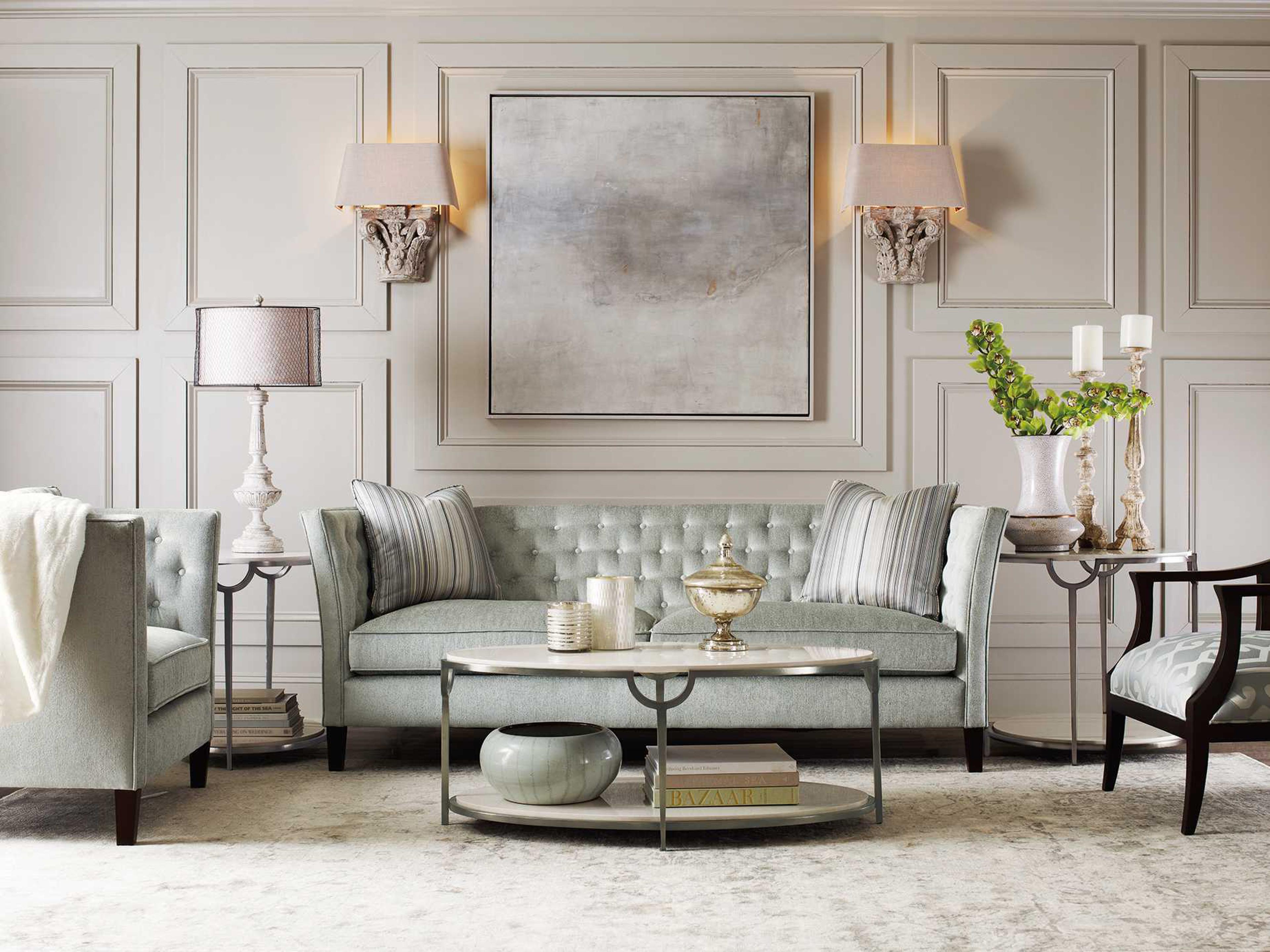 Bernhardt Morello Oval Faux Carrar Marble With Oxidized Nickel End Table