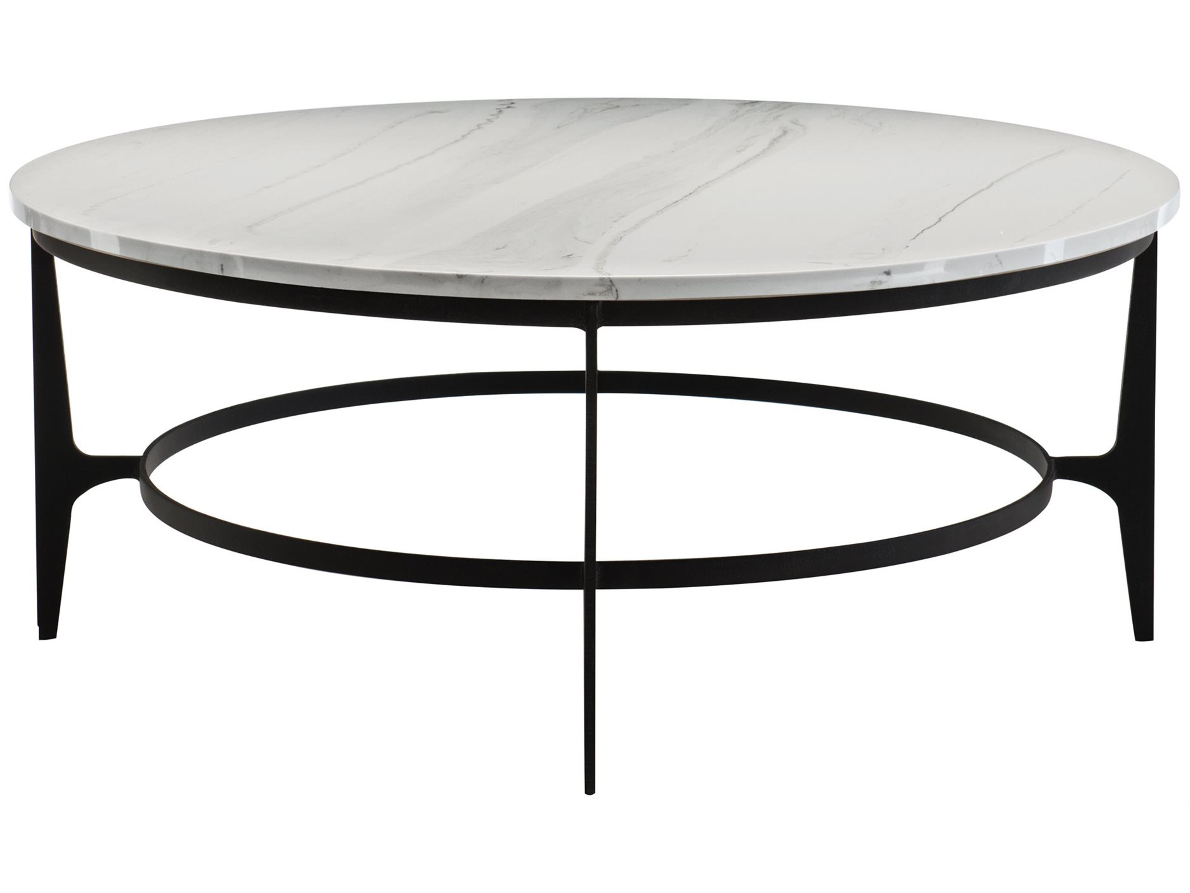Bernhardt Avondale Round Faux Marble Gray Black Cocktail Table