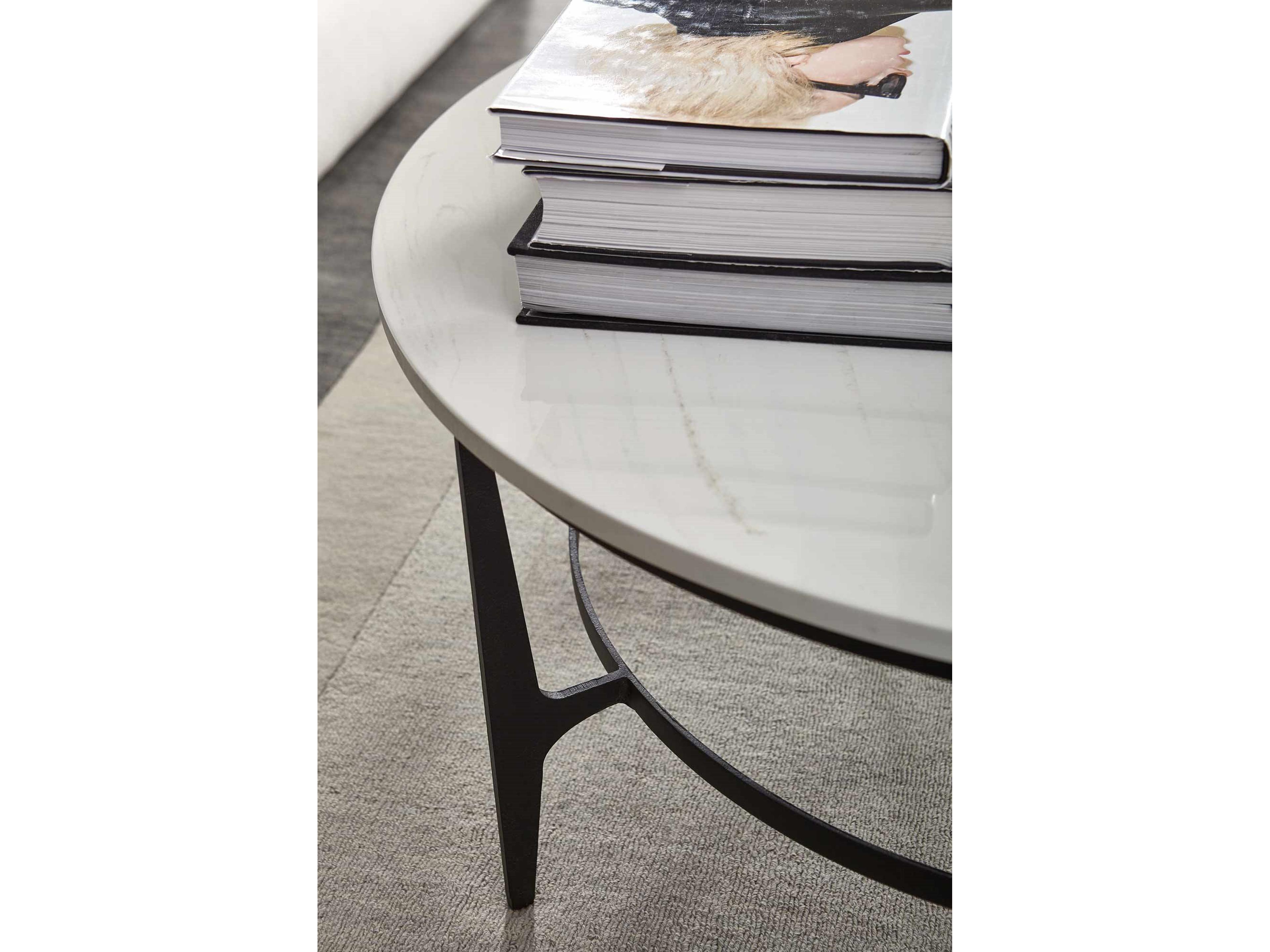 Bernhardt Avondale Round Faux Marble Gray Black Cocktail Table