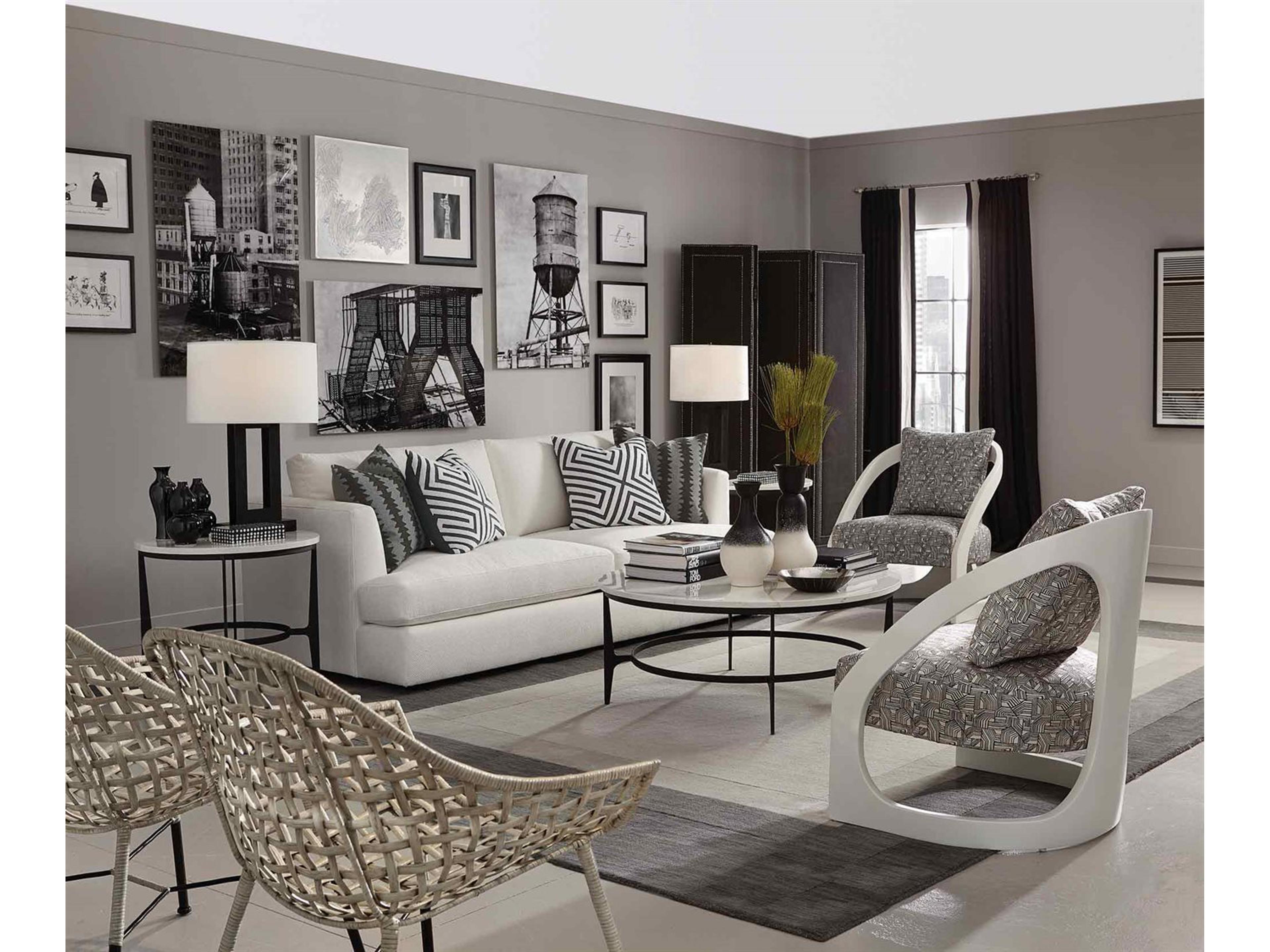 Bernhardt Avondale Round Faux Marble Gray Black Cocktail Table