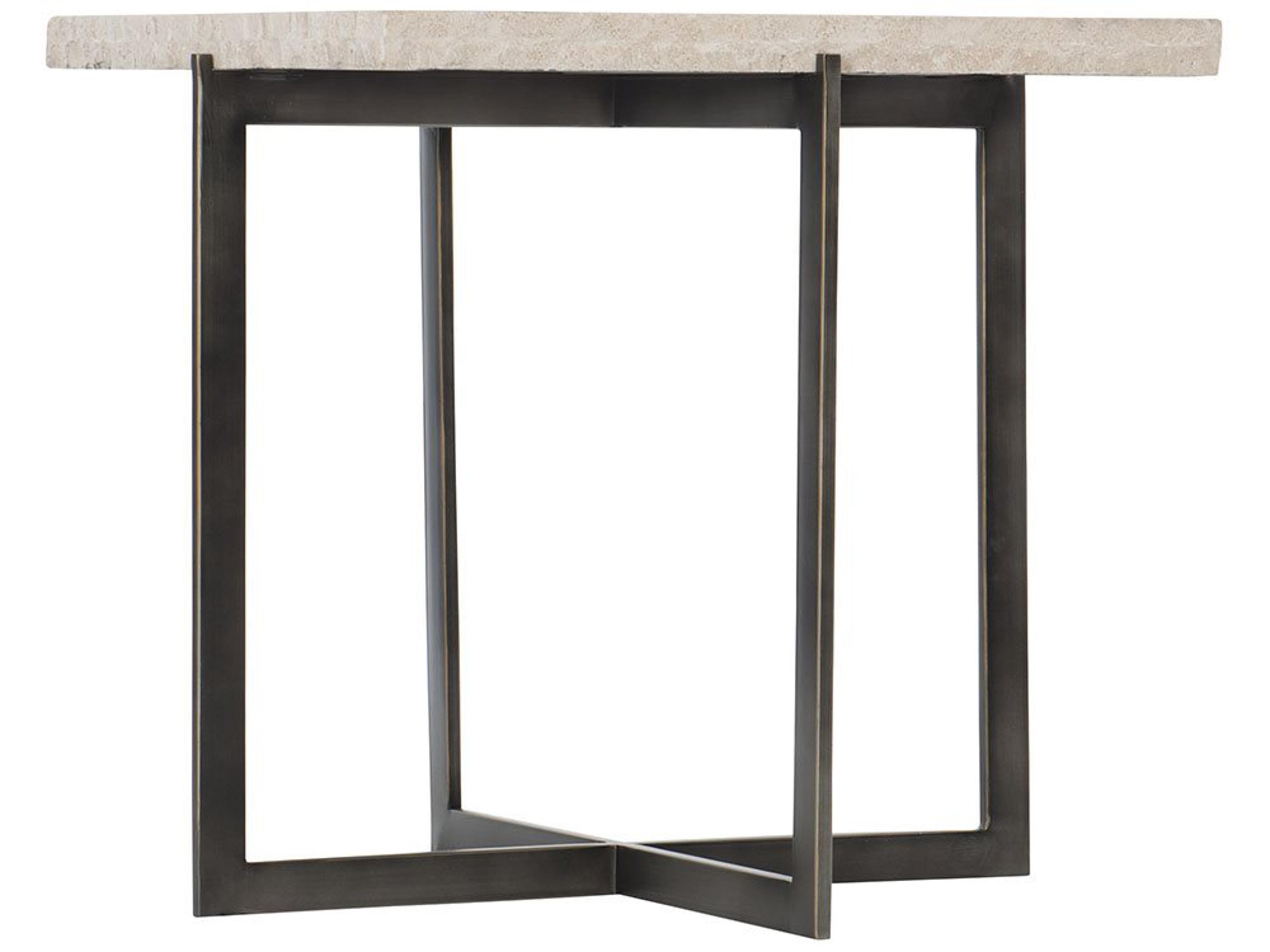 Hathaway Square Side Table with Travertine Top and Bronze Steel Base