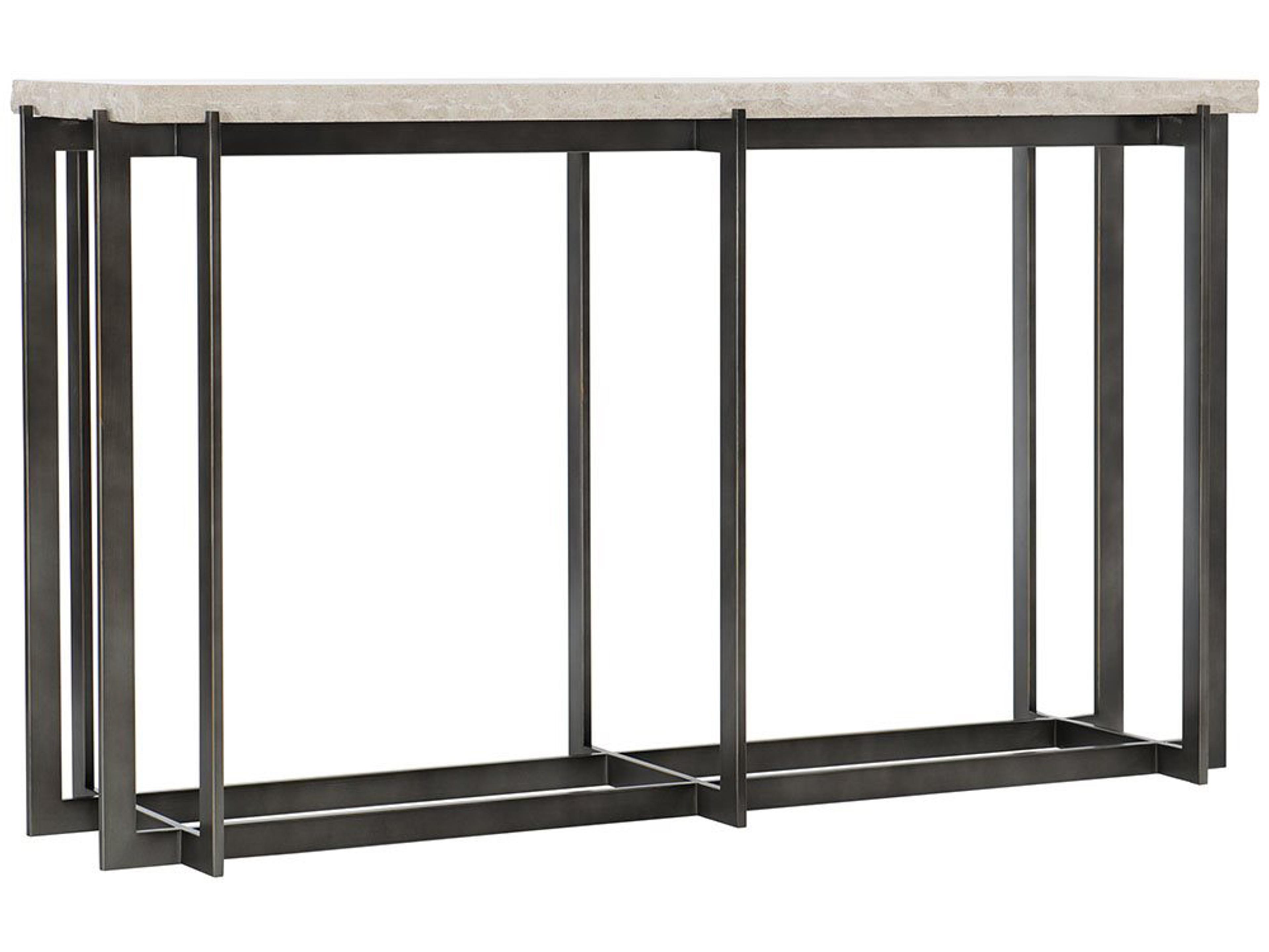 Hathaway Rectangle Console Table in White Travertine and Oil Rubbed Bronze