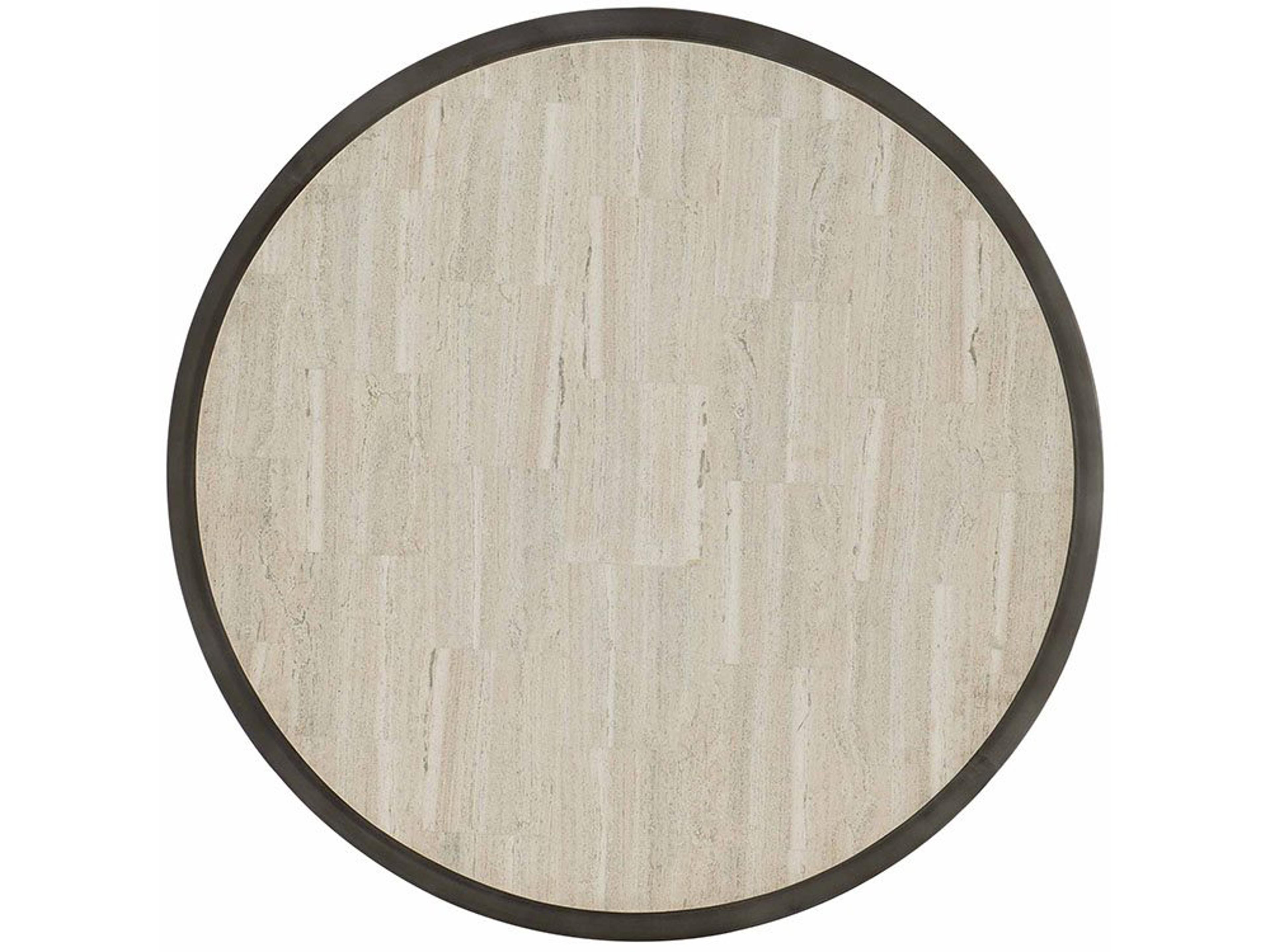 Bernhardt Barclay Round White Travertine Stone Antique Pewter Cocktail Table