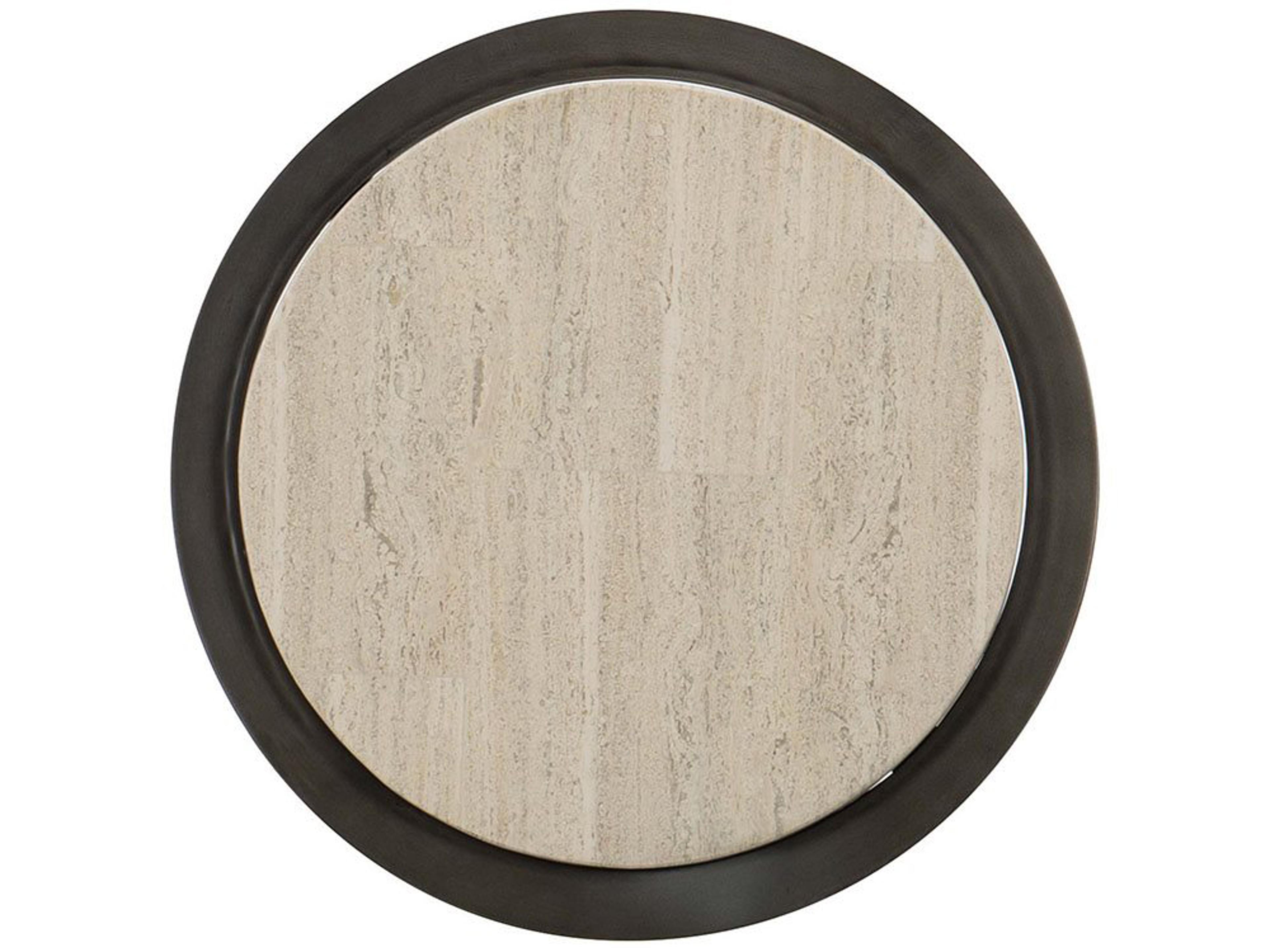 Bernhardt Barclay Round White Travertine Stone Antique Pewter Accent Table