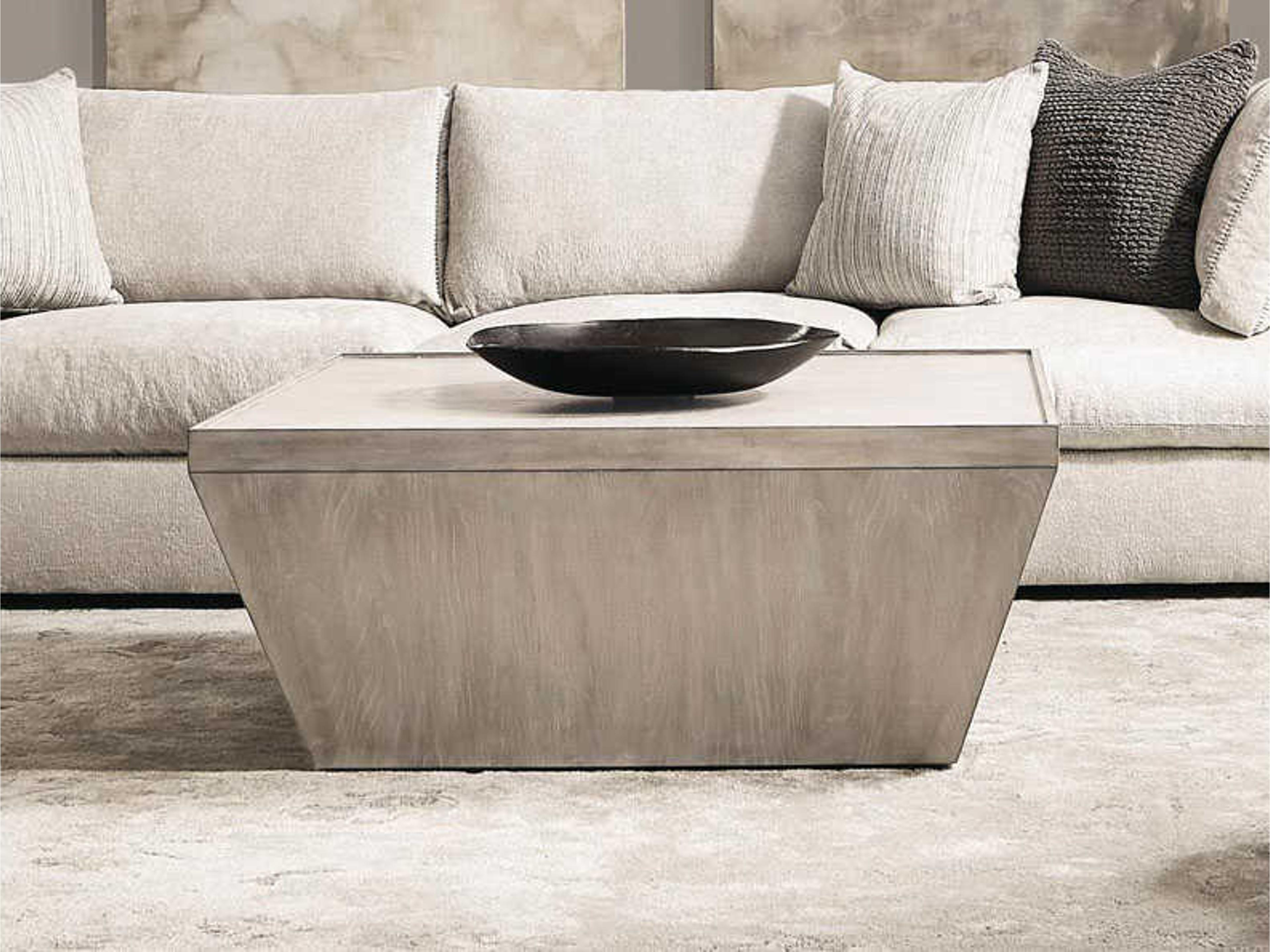 Bernhardt Landers Square Wood Cerused Greige Cocktail Table