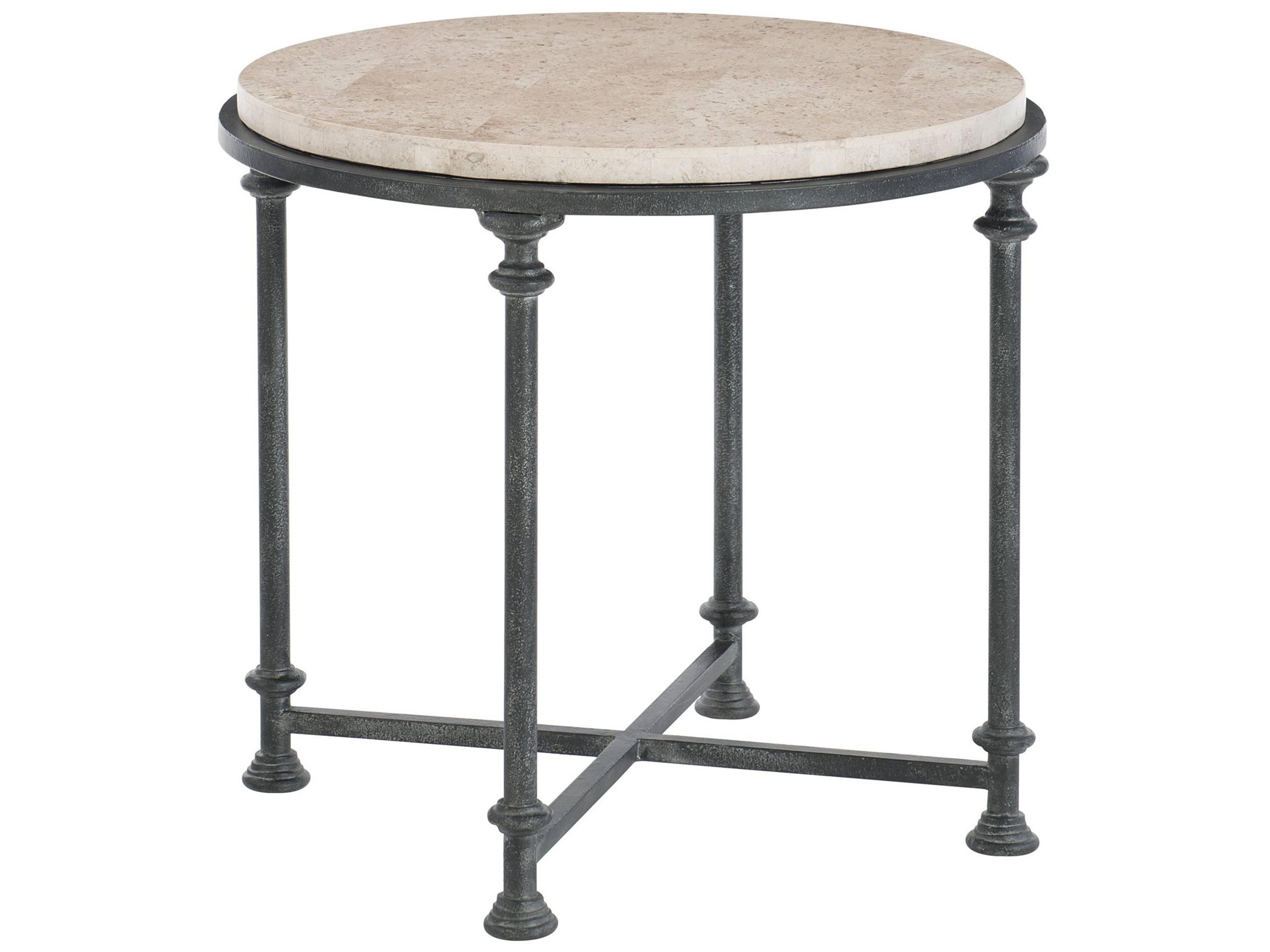 Galesbury Round End Table with Travertine Stone Top and Antique Silver Base