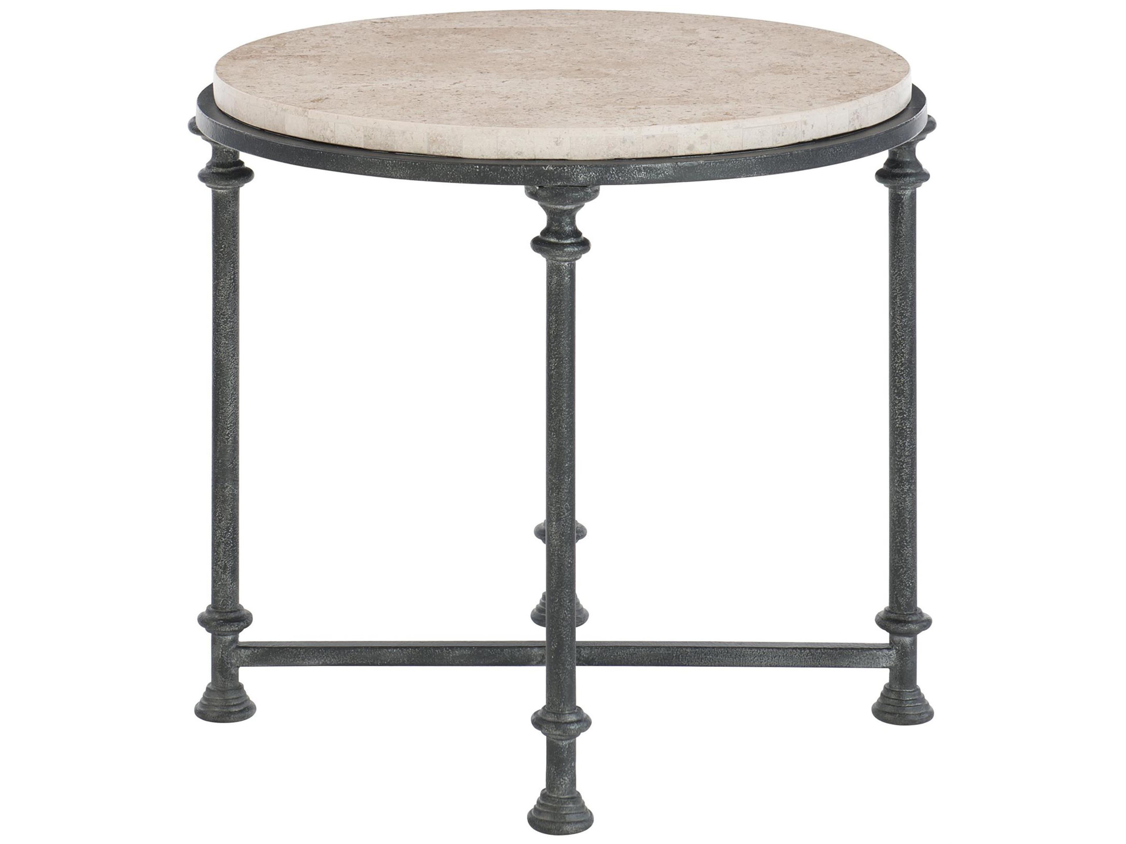 Bernhardt Galesbury Round Stone Antique Silver End Table