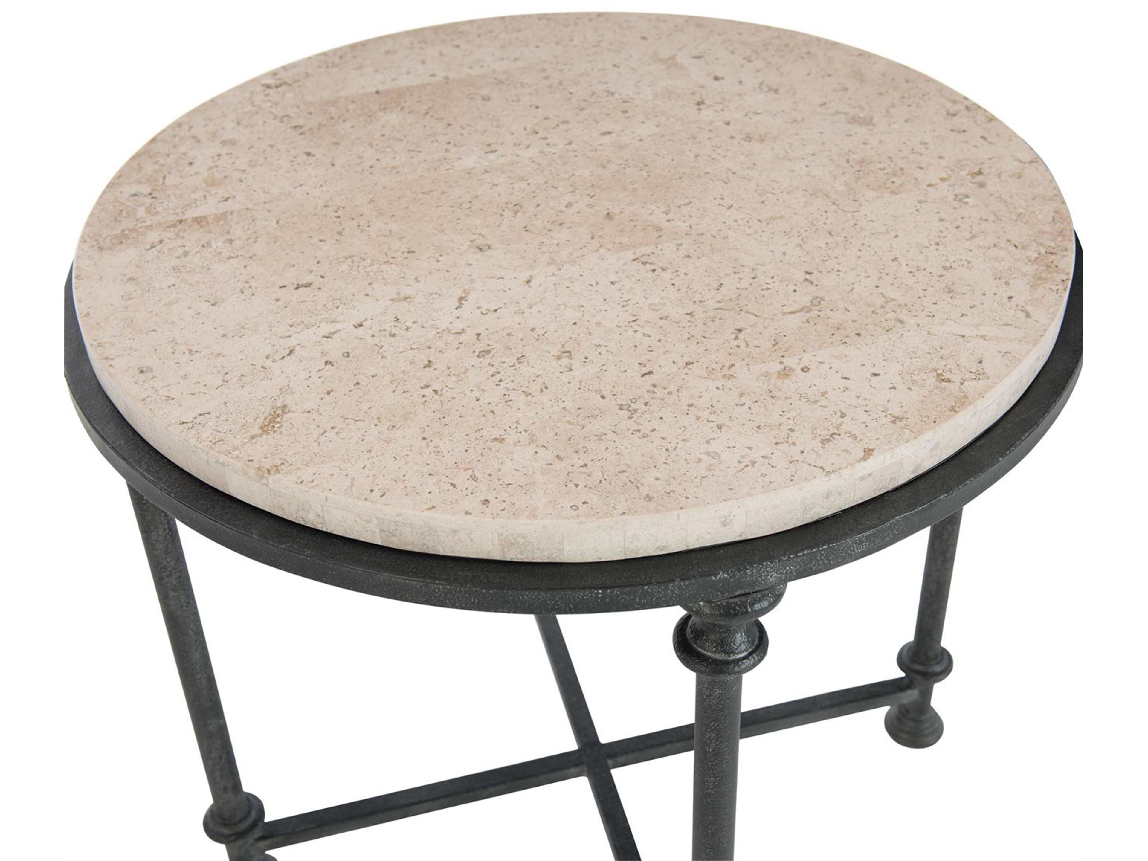 Bernhardt Galesbury Round Stone Antique Silver End Table