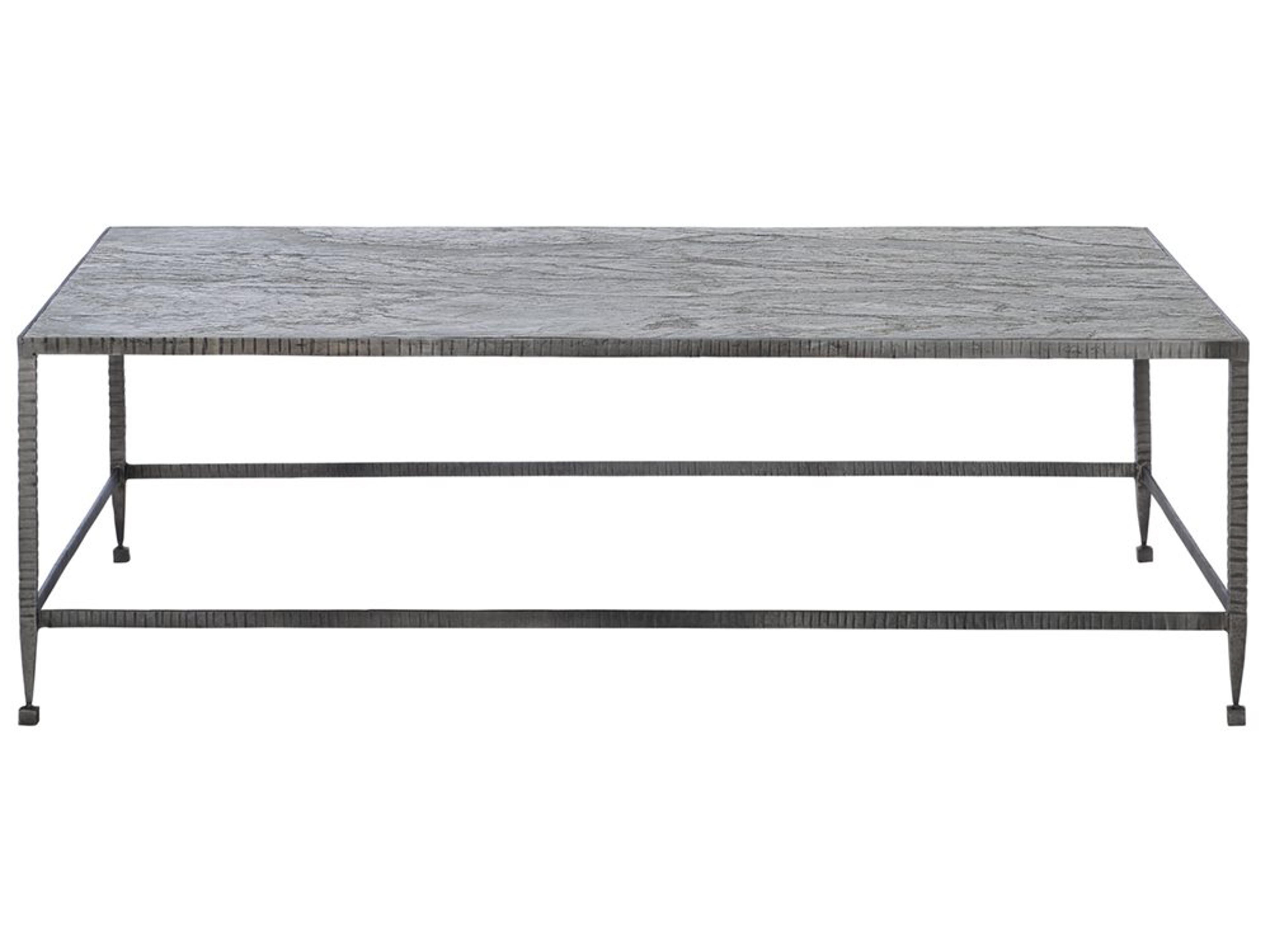 Longford Rectangular Stone Veneer Textured Forged Iron Cocktail Table