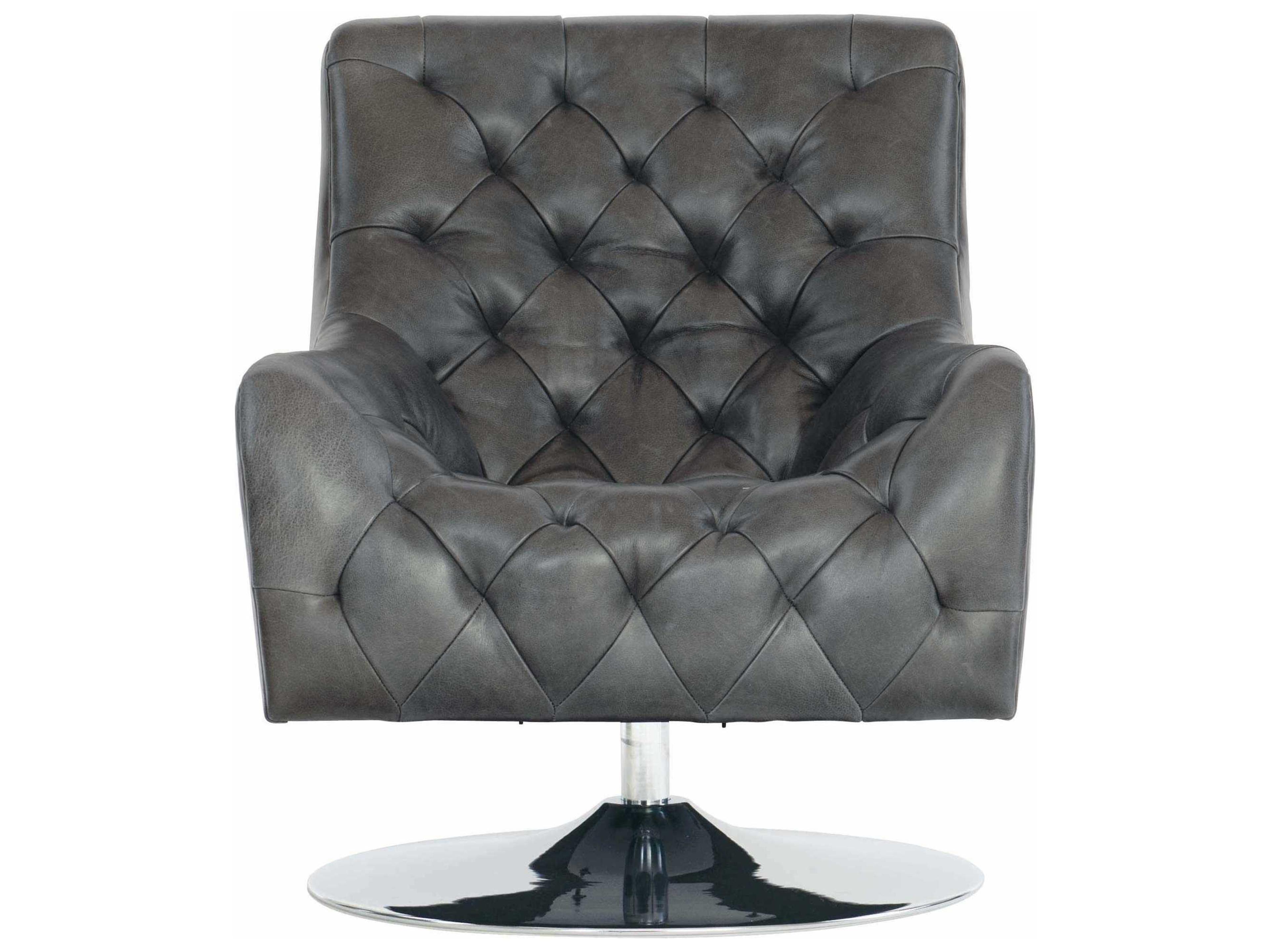 Bernhardt Finn Swivel Gray Leather Accent Chair