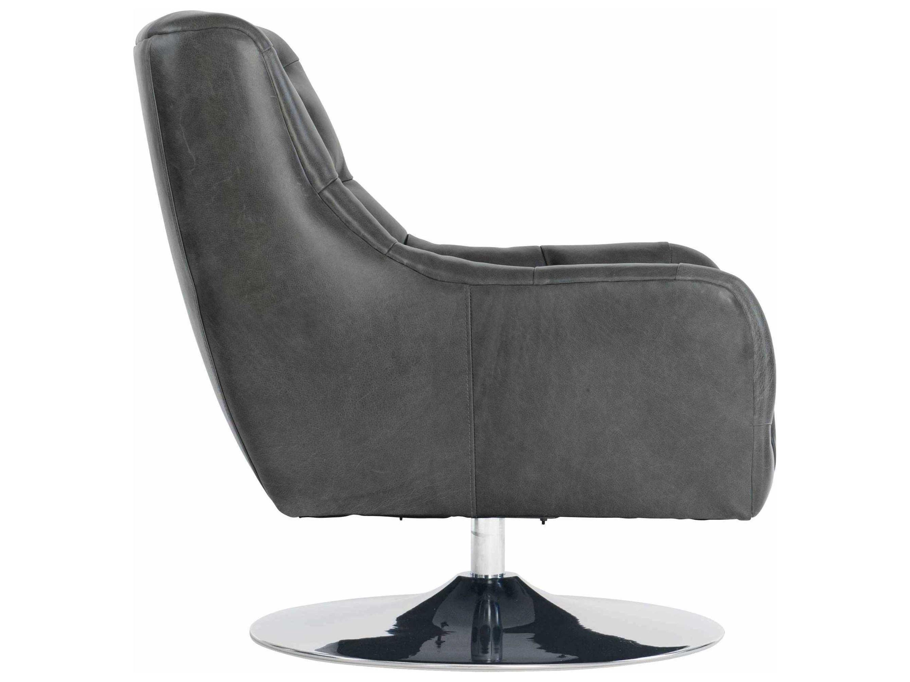 Bernhardt Finn Swivel Gray Leather Accent Chair
