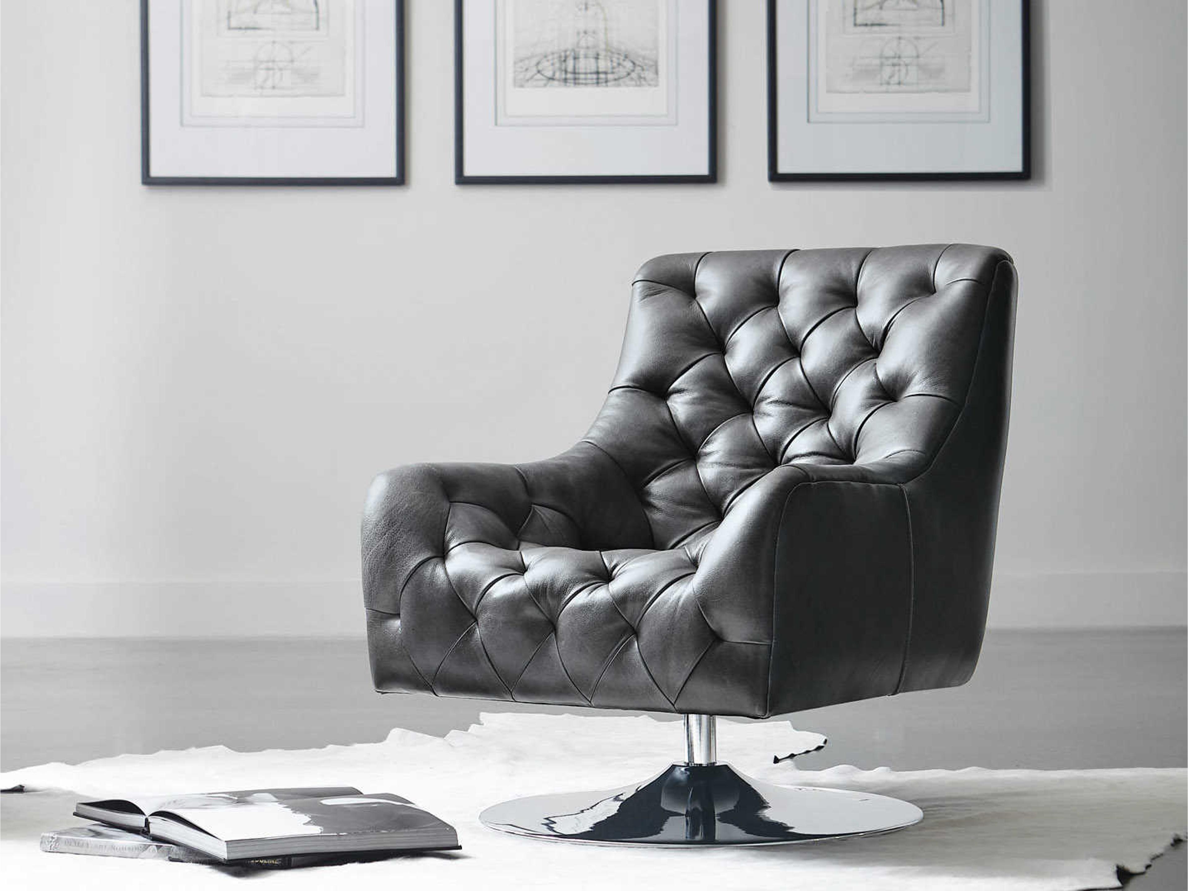 Bernhardt Finn Swivel Gray Leather Accent Chair
