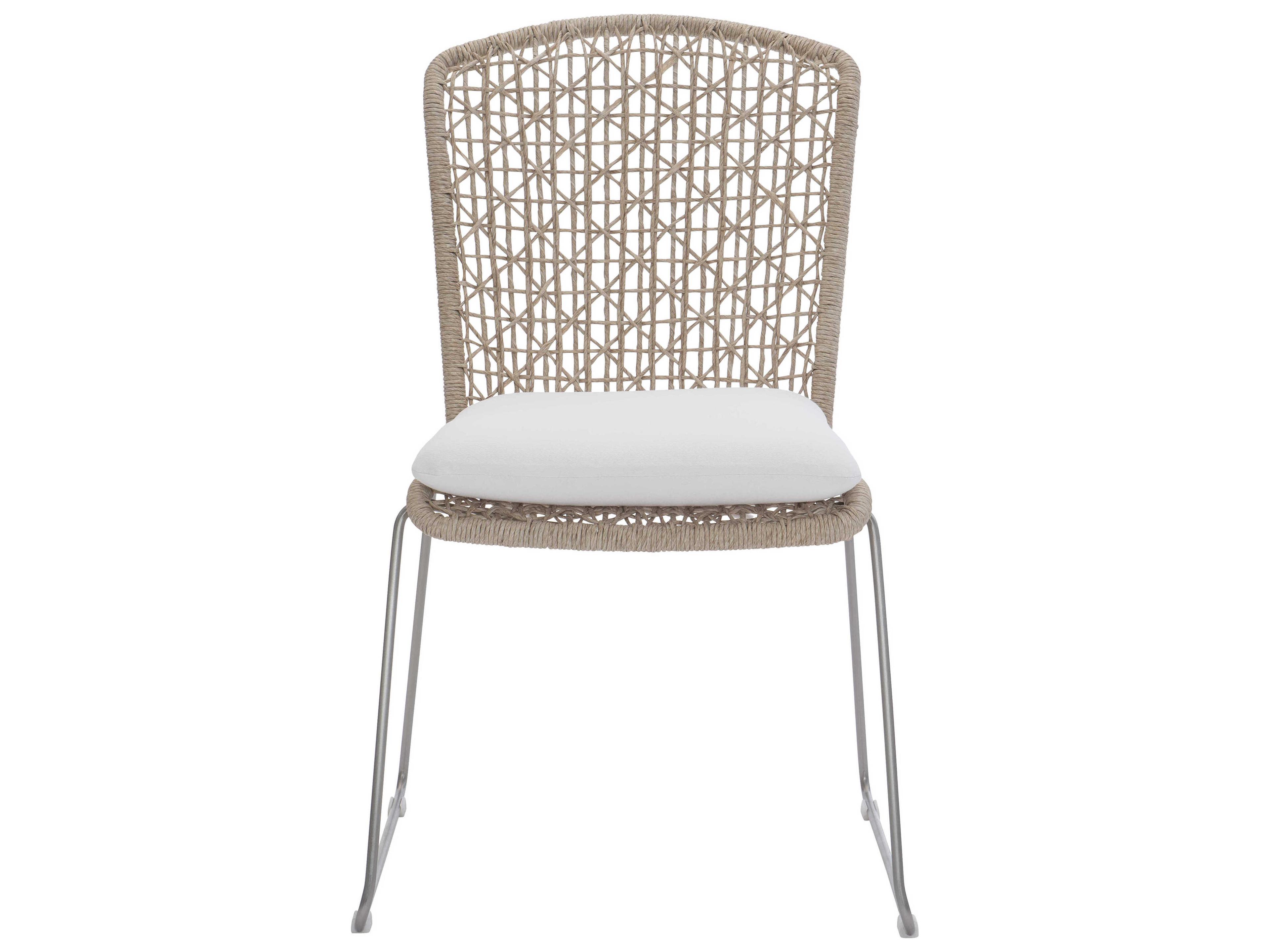 Bernhardt Exteriors Carmel Hazelnut / Stainless Steel Side Outdoor Dining Chair with Seat Pad