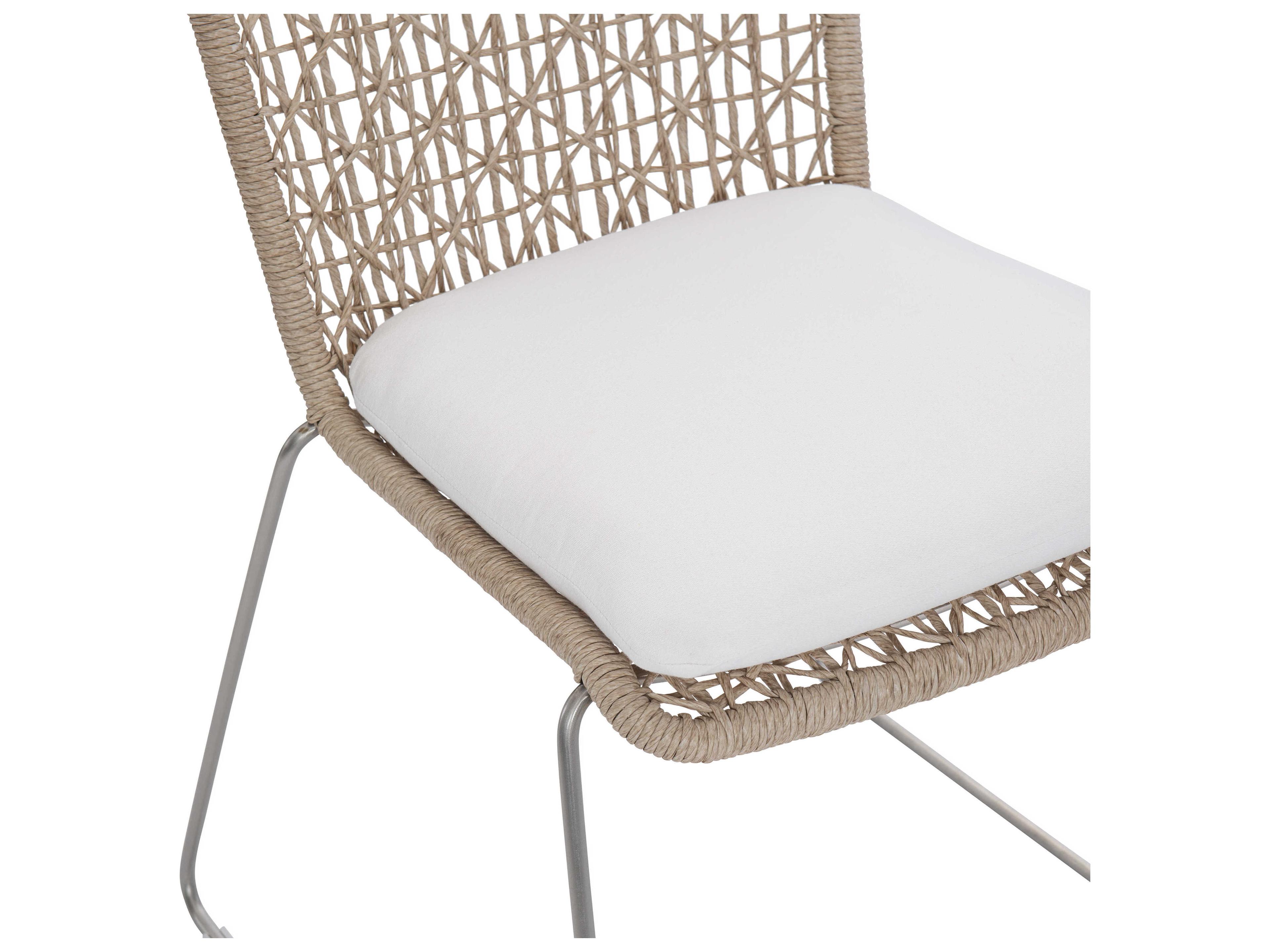 Bernhardt Exteriors Carmel Hazelnut / Stainless Steel Side Outdoor Dining Chair with Seat Pad