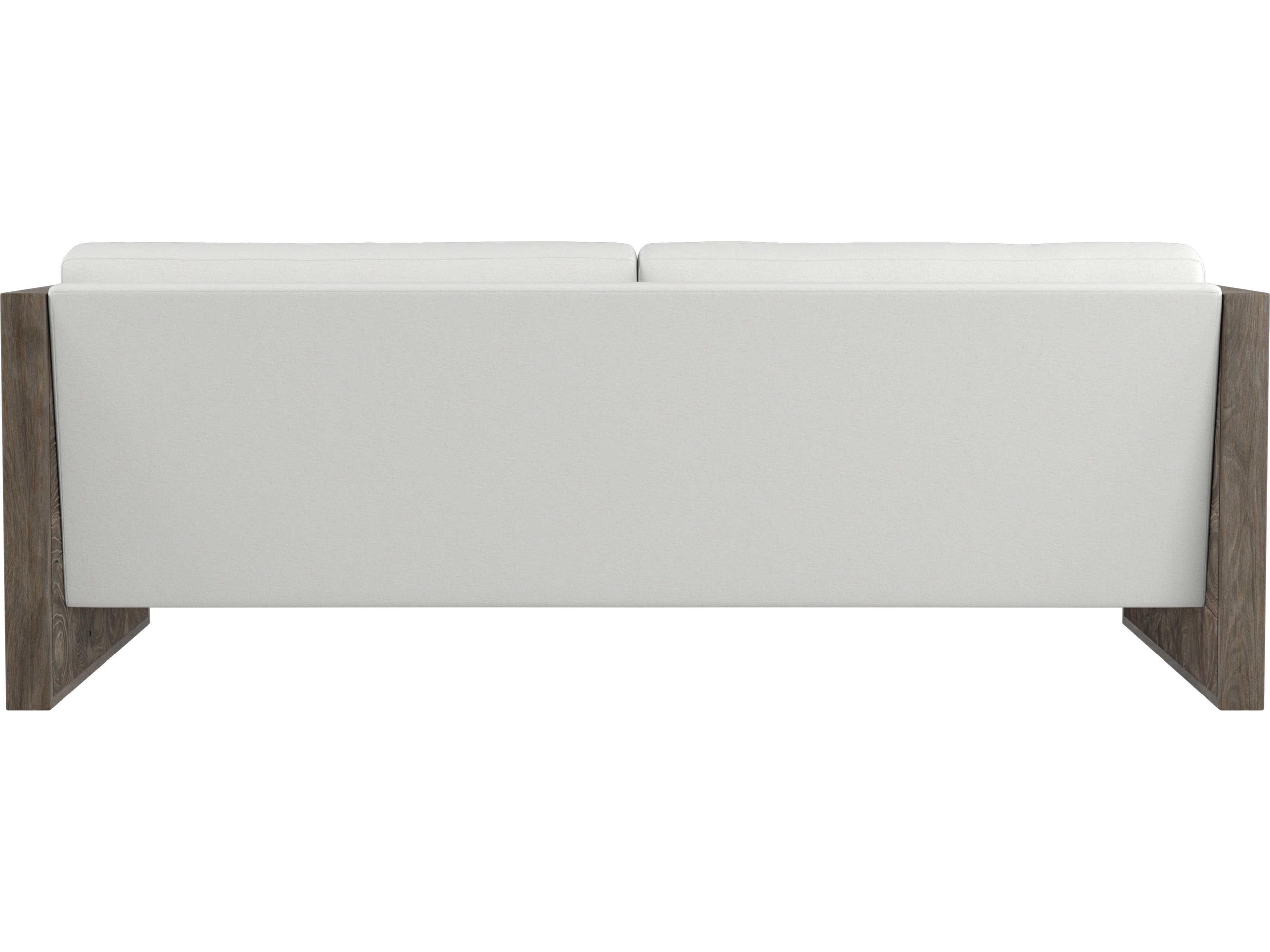 Bernhardt Exteriors Smoked Truffle Fabric Teak Wood Cushion Outdoor Patio Sofa