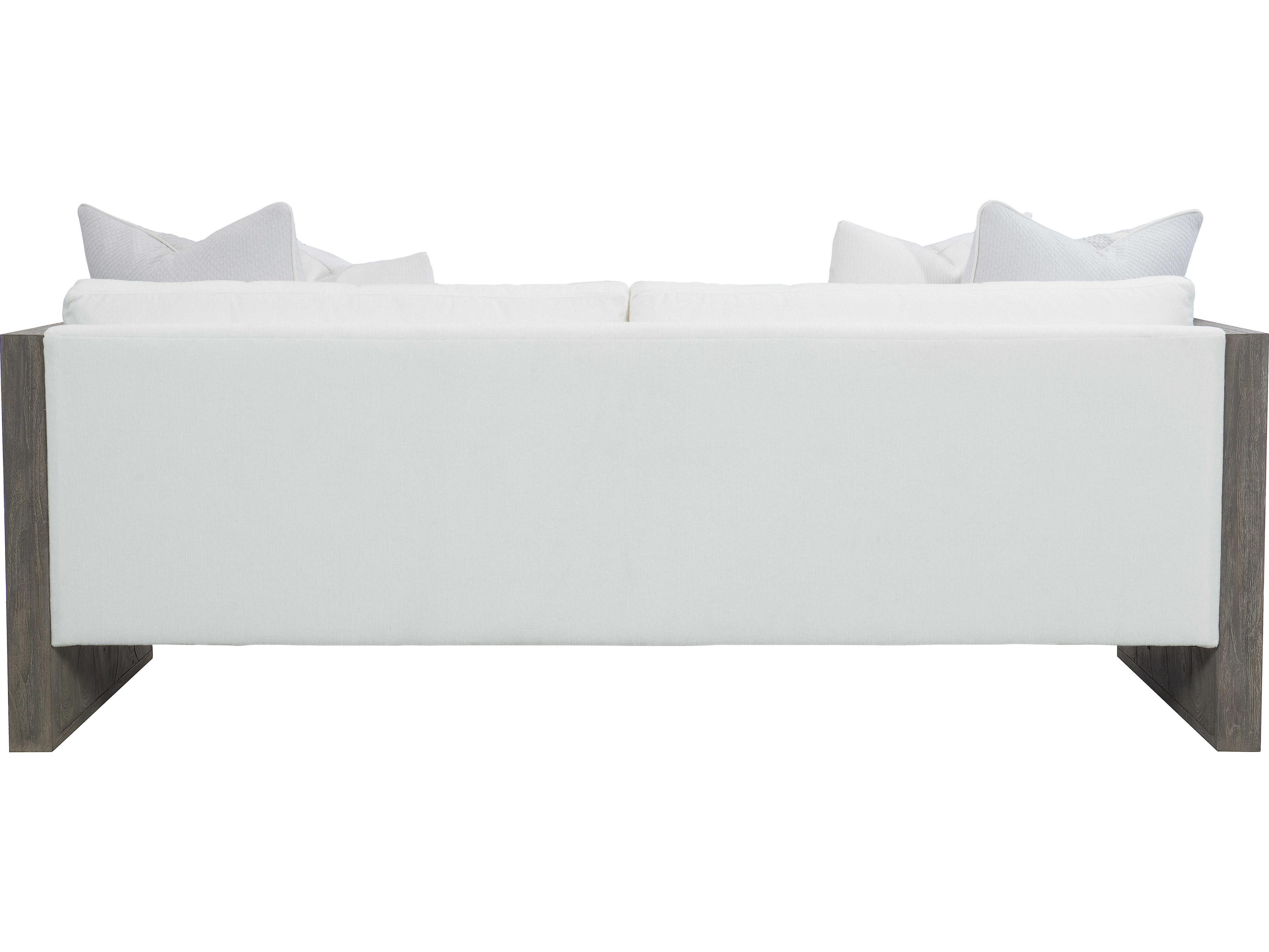 Bernhardt Exteriors Smoked Truffle Fabric Teak Wood Cushion Outdoor Patio Sofa