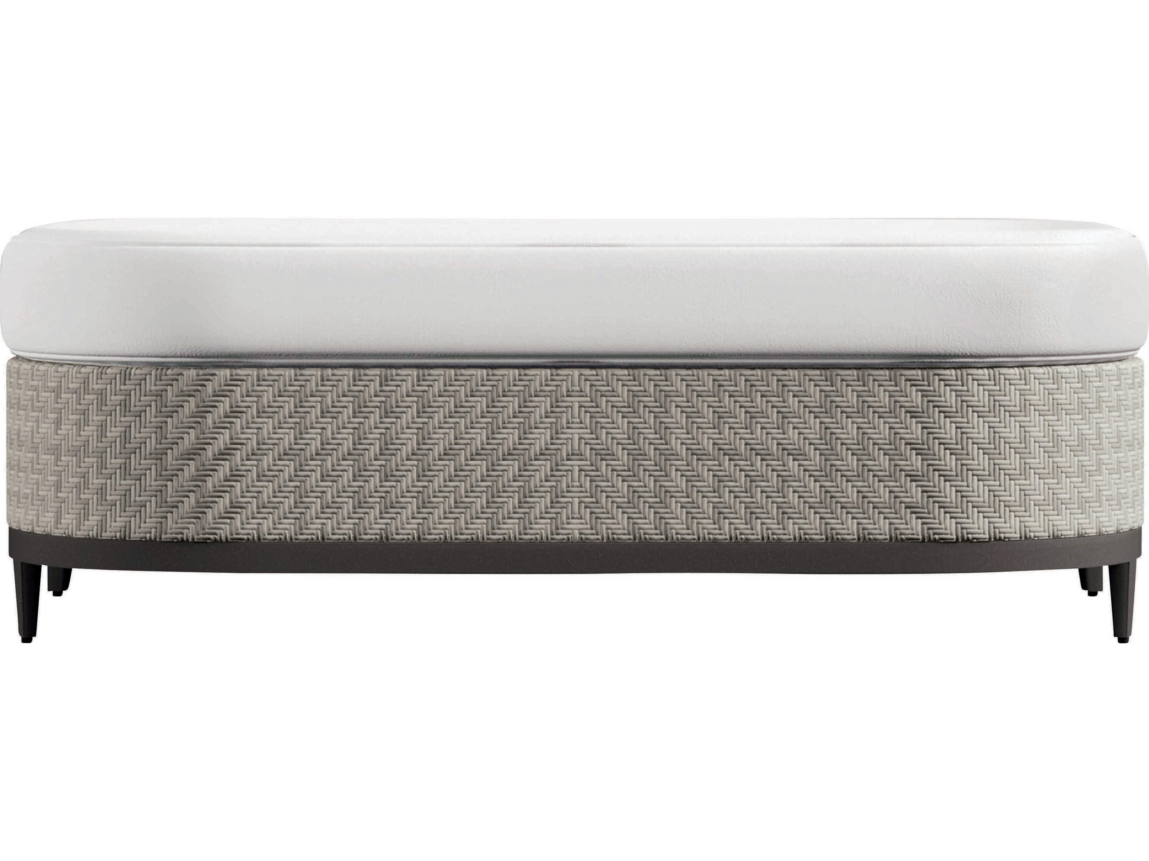 Bernhardt Exteriors Pewter Gray Fabric Wicker Cushion Outdoor Ottoman