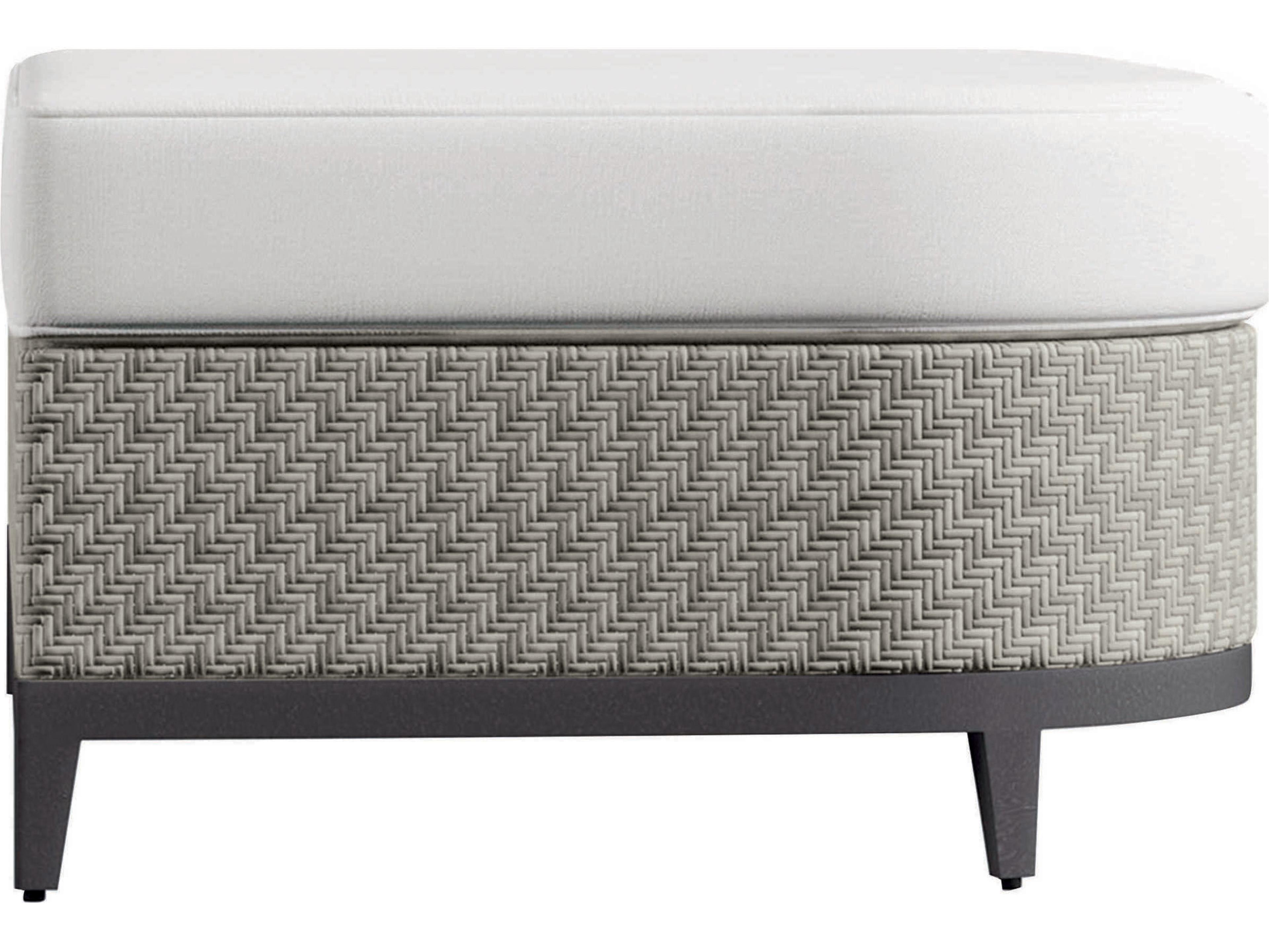 Bernhardt Exteriors Pewter Gray Fabric Wicker Cushion Outdoor Ottoman