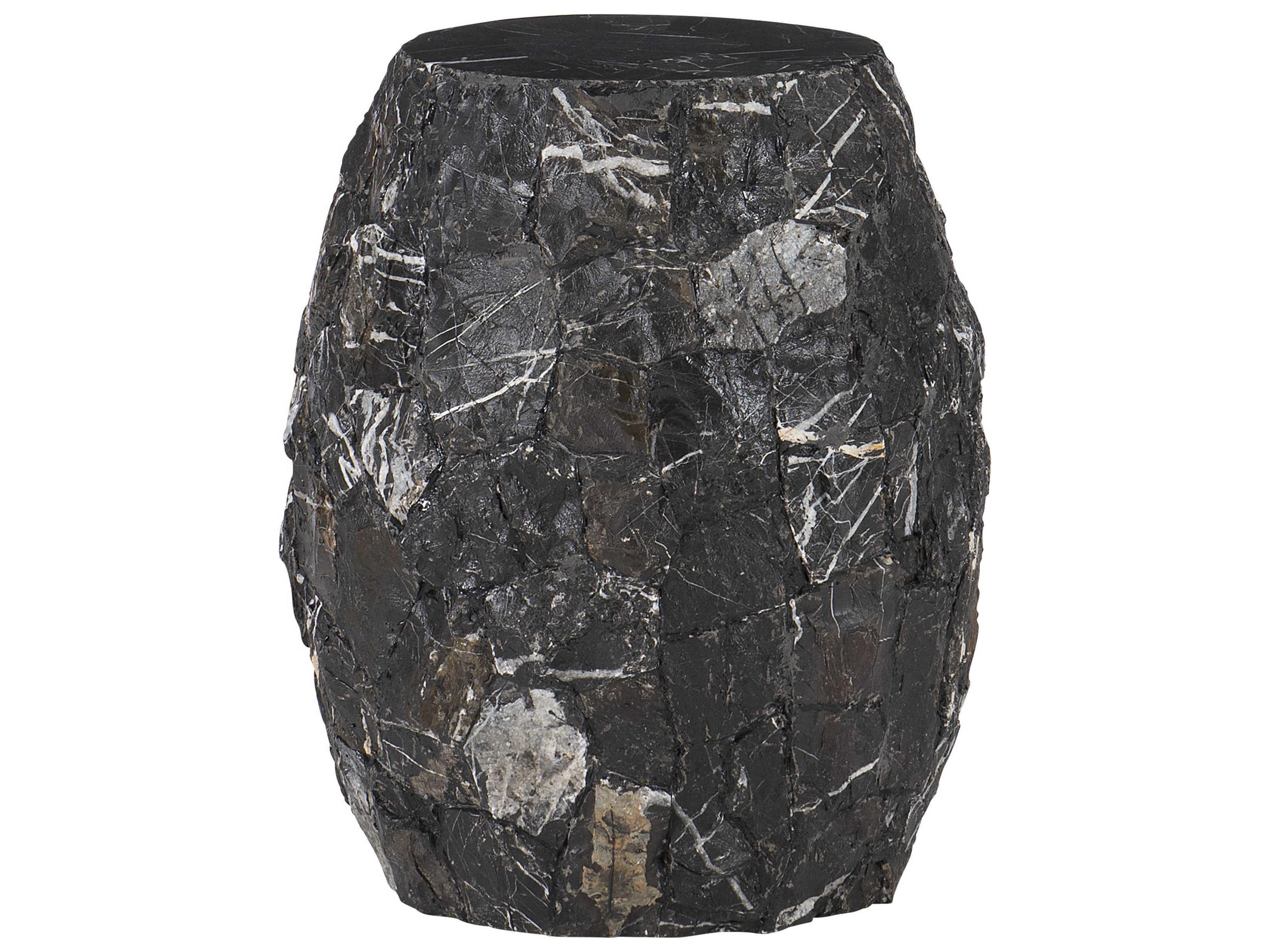 Tambora Round Outdoor Accent Table Black Onyx Stone