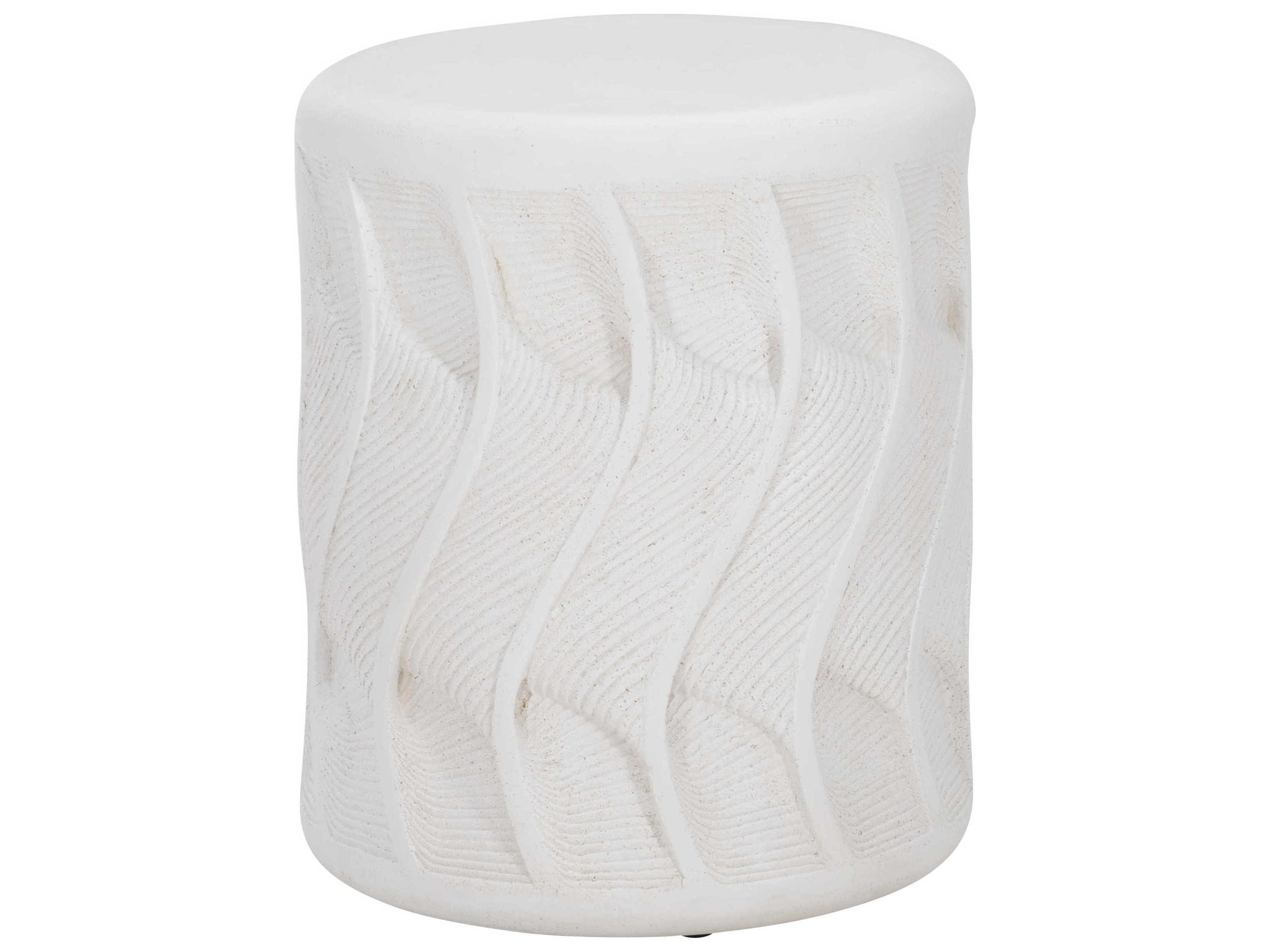 Round Outdoor Accent Table Coquille White Stonecast