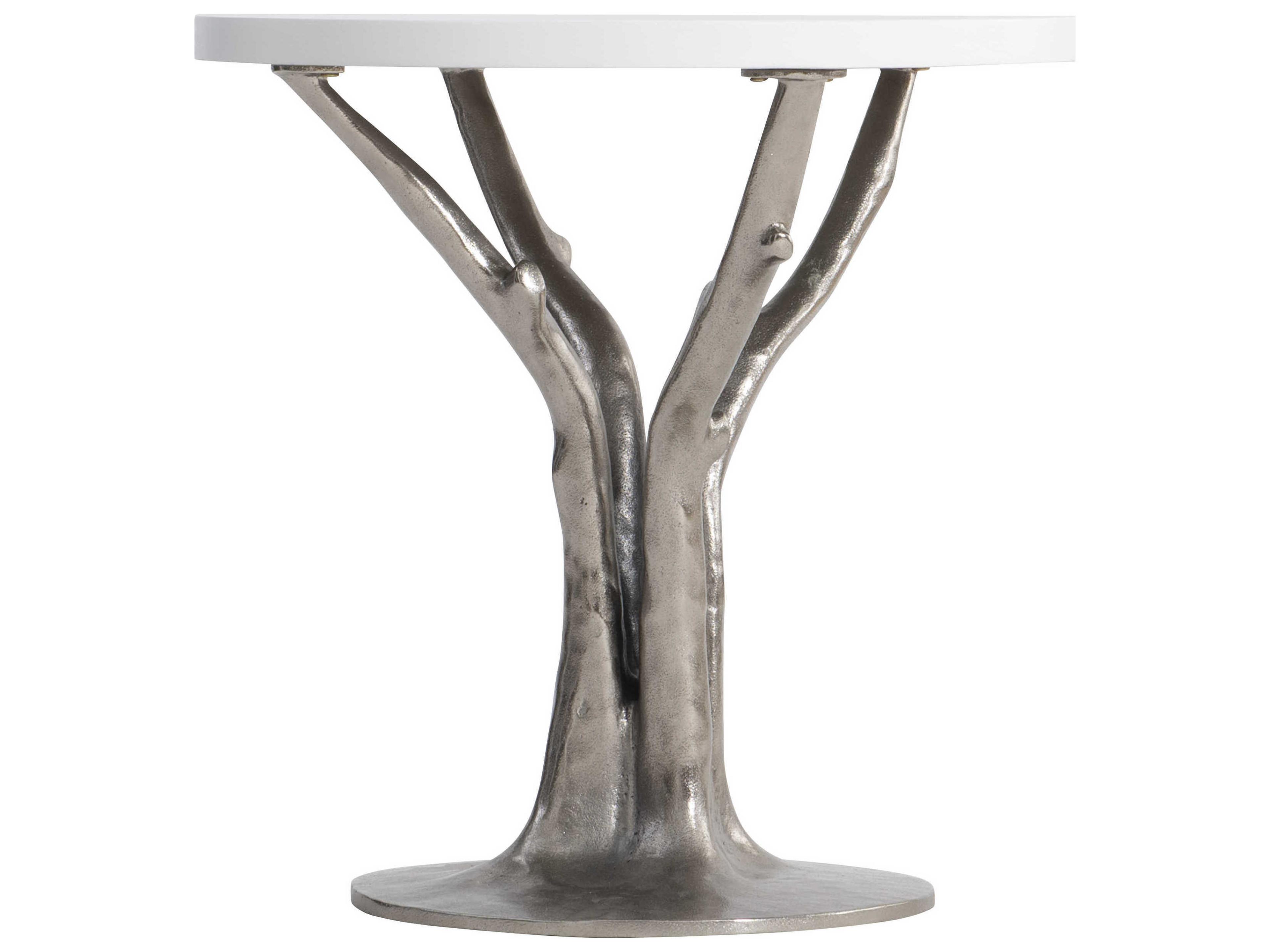 Bernhardt Exteriors Bone / Shiny Nickel Round Cyprus Patio End Table