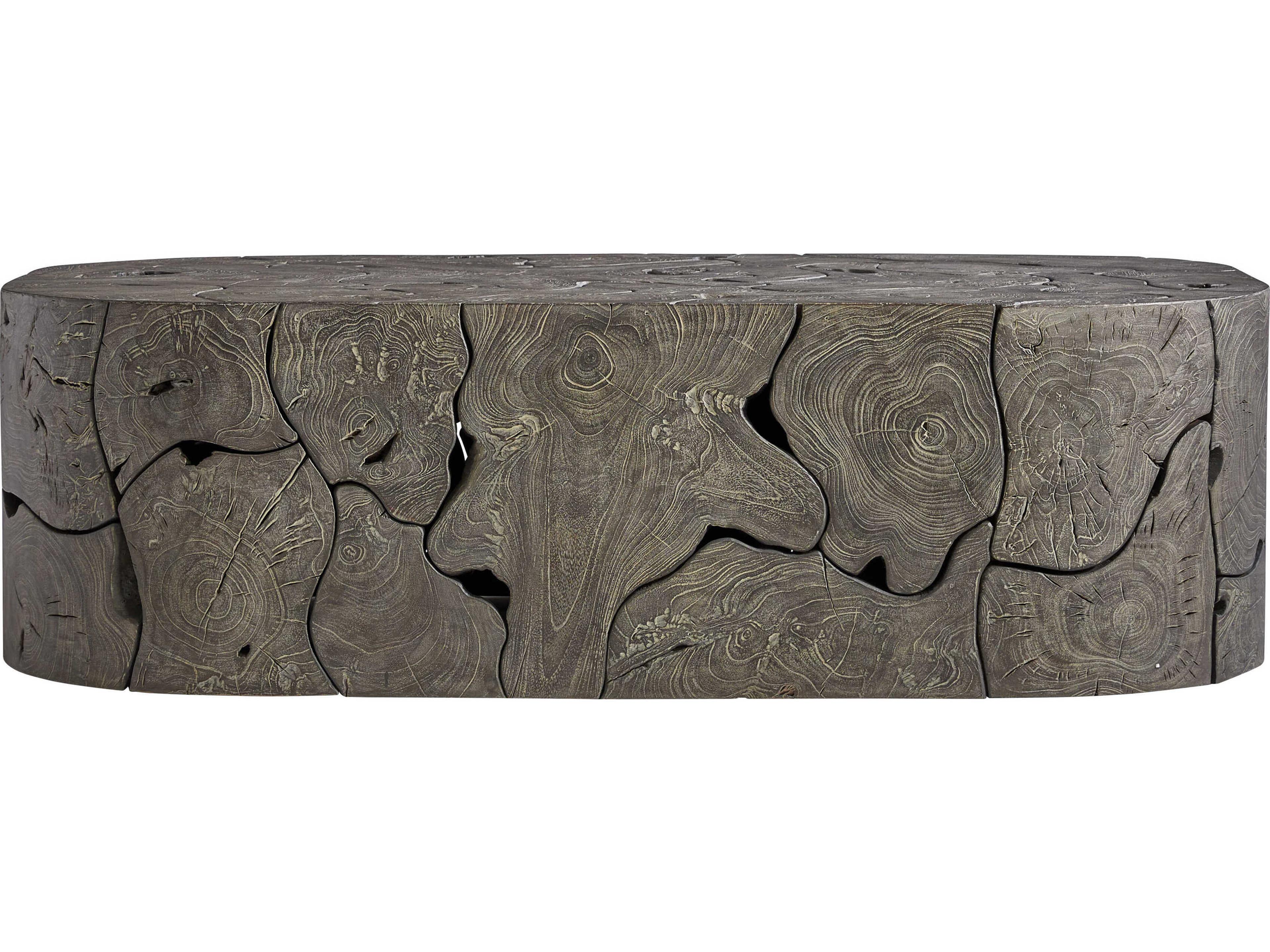 Bernhardt Exteriors Trinidad Smoked Truffle Wood Oval Outdoor Patio Coffee Table