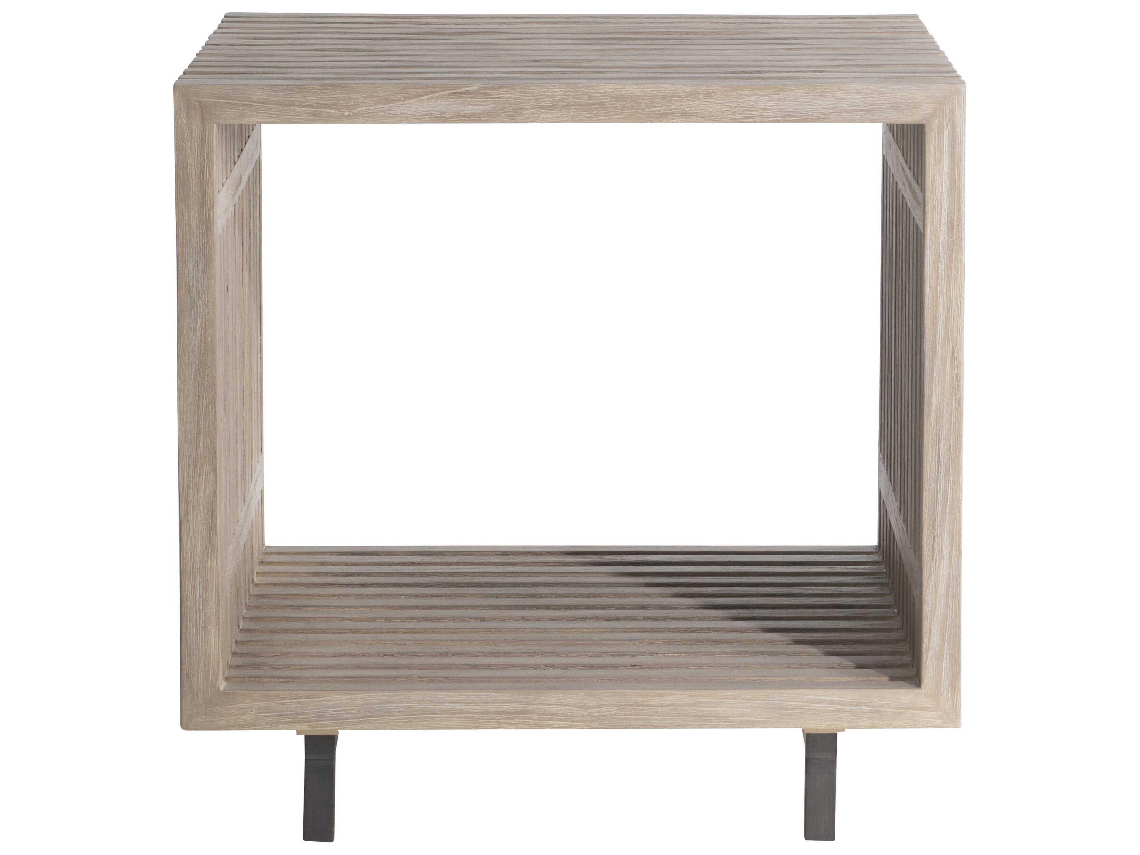 Bernhardt Exteriors Kingston Sea Oat Gun Metal Wood Square Outdoor Patio End Table