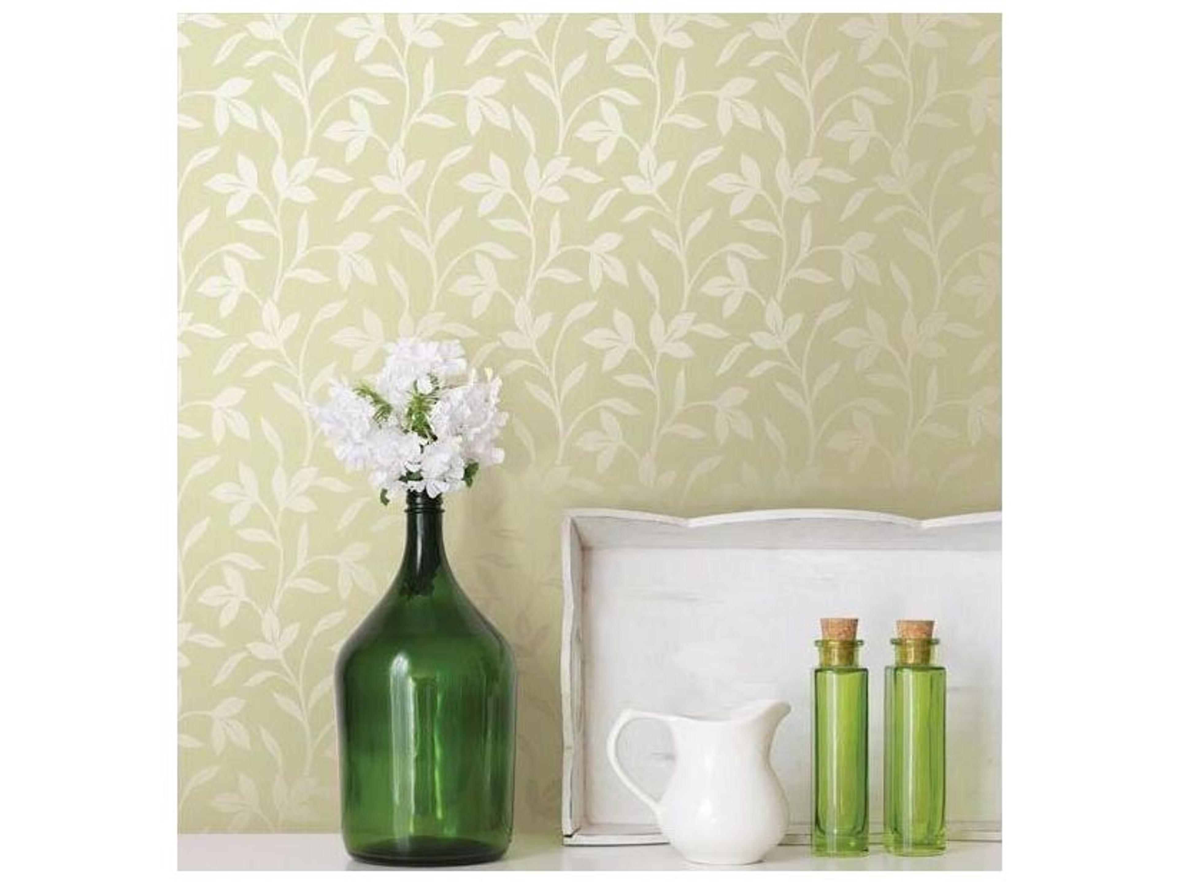 Brewster Home Fashions Bath Iv Cynthia Light Green Tonal Leaf Trail Wallpaper