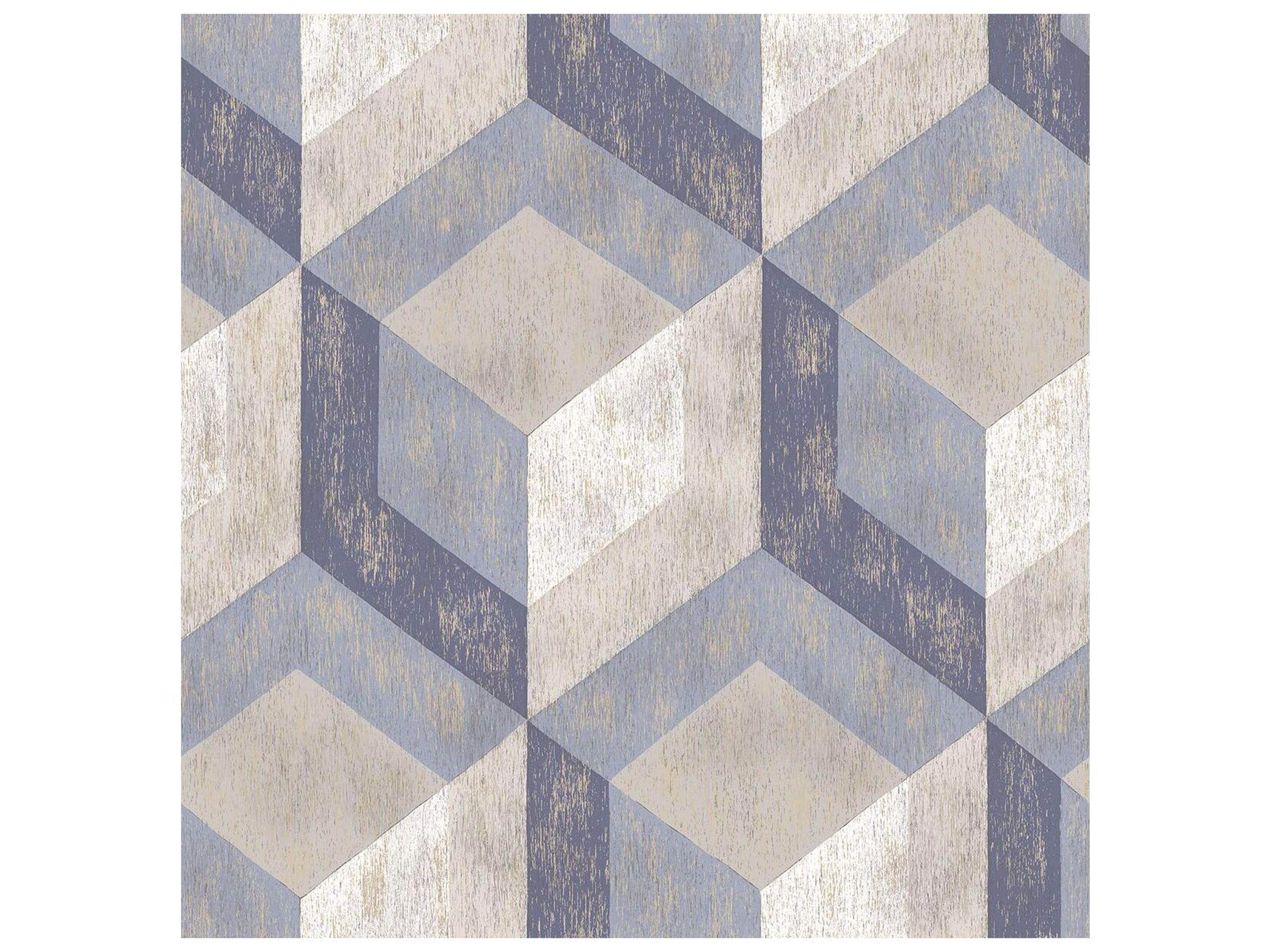 A-street Prints Rustic Wood Tile Blue Geometric Wallpaper