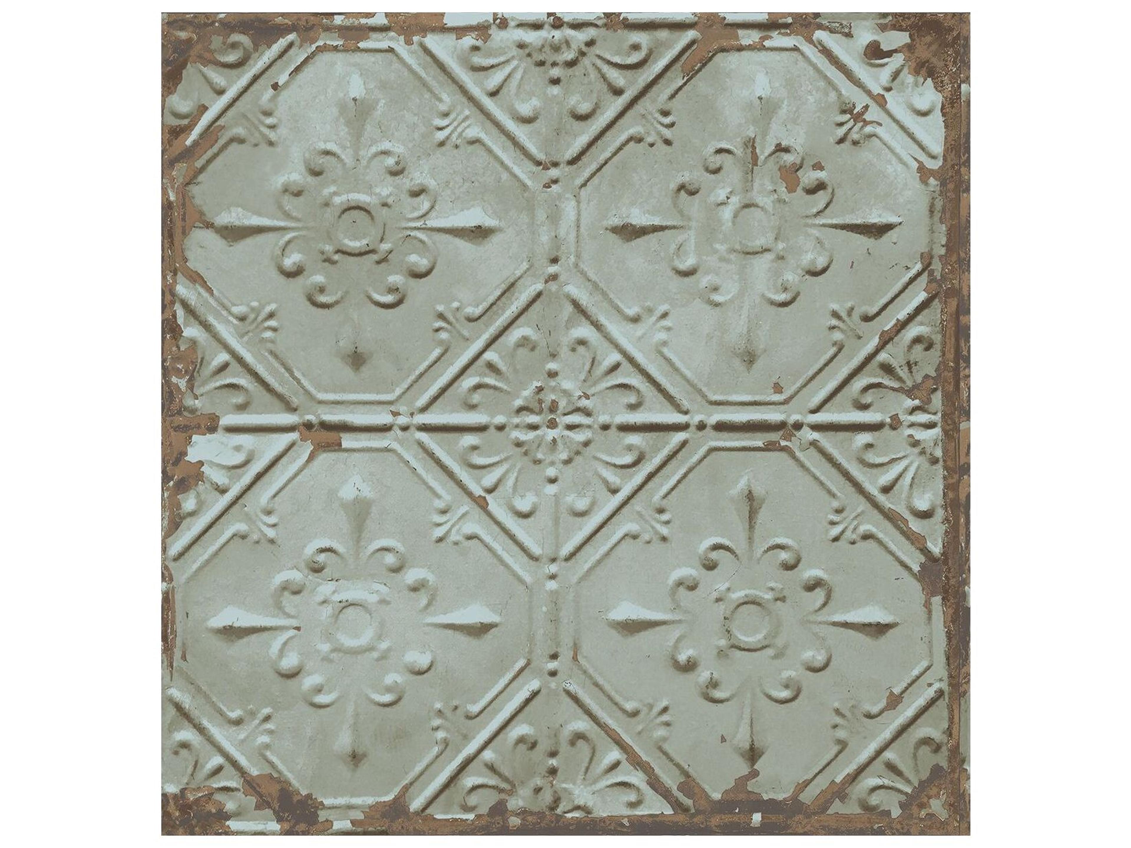 A-street Prints Tin Ceiling Teal Distressed Tiles Wallpaper