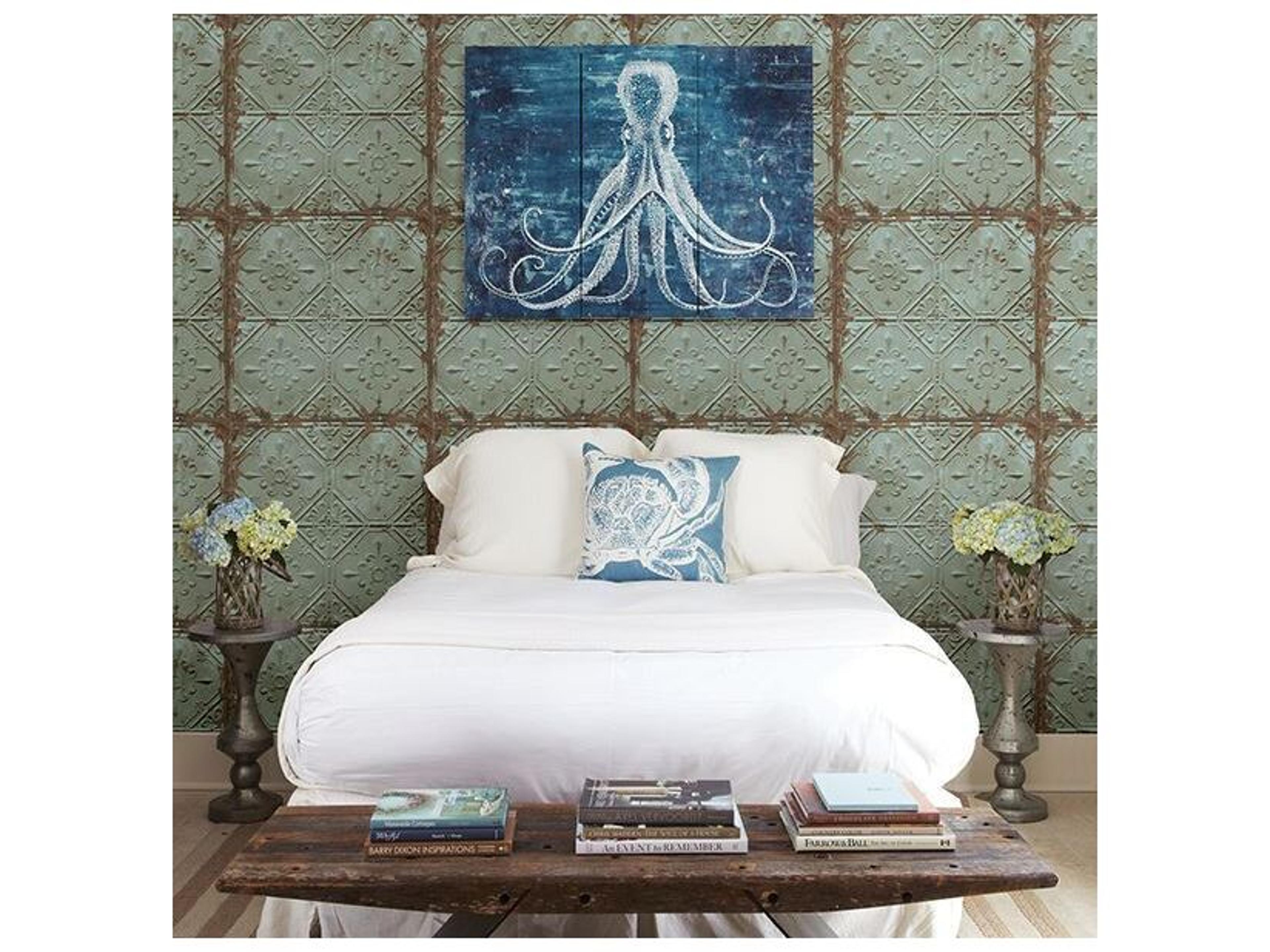 Brewster Home Fashions A-street Prints Tin Ceiling Teal Distressed Tiles Wallpaper