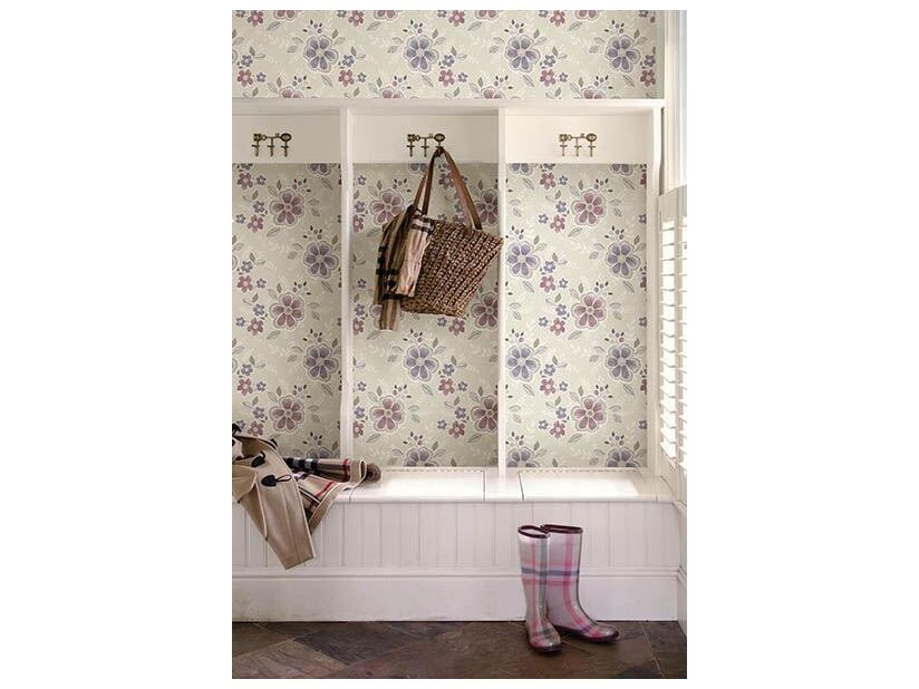 Brewster Home Fashions For Your Bath Iii Chloe Purple Floral Wallpaper