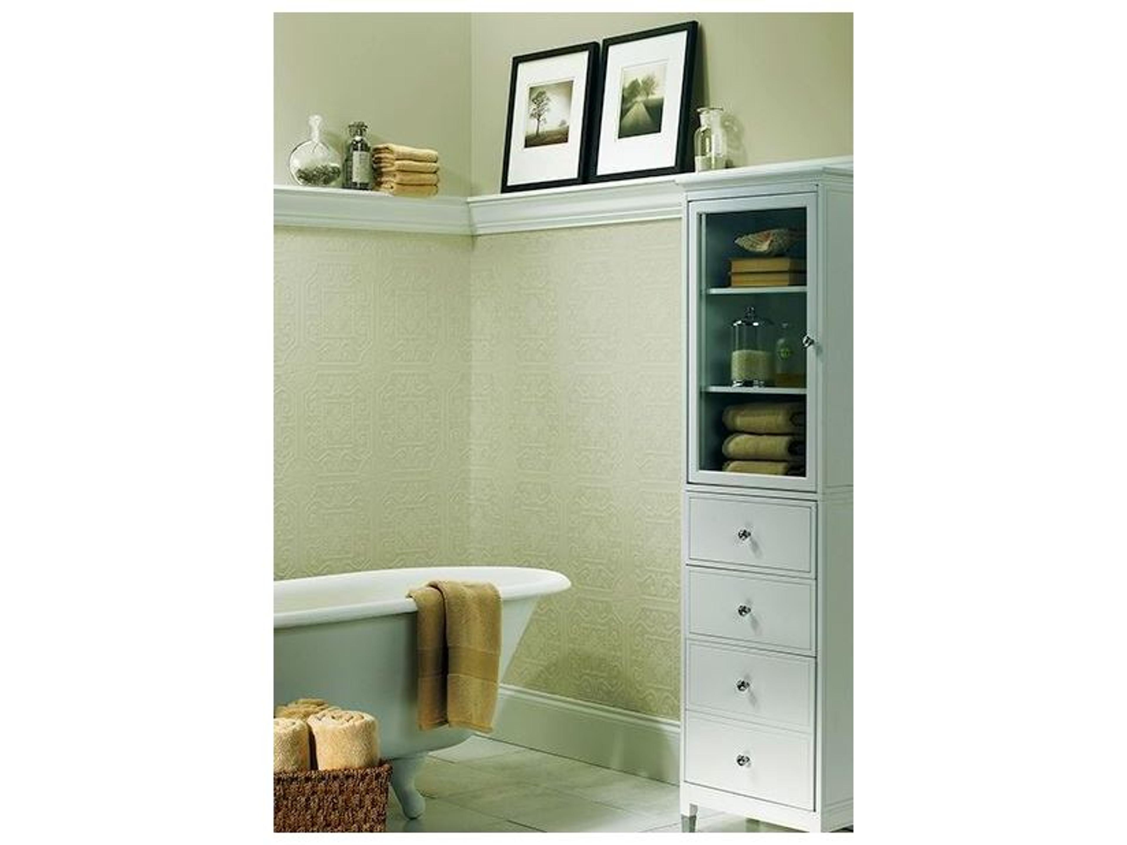 Brewster Home Fashions For Your Bath Iii Talavera White Flower Tile Paintable Wallpaper