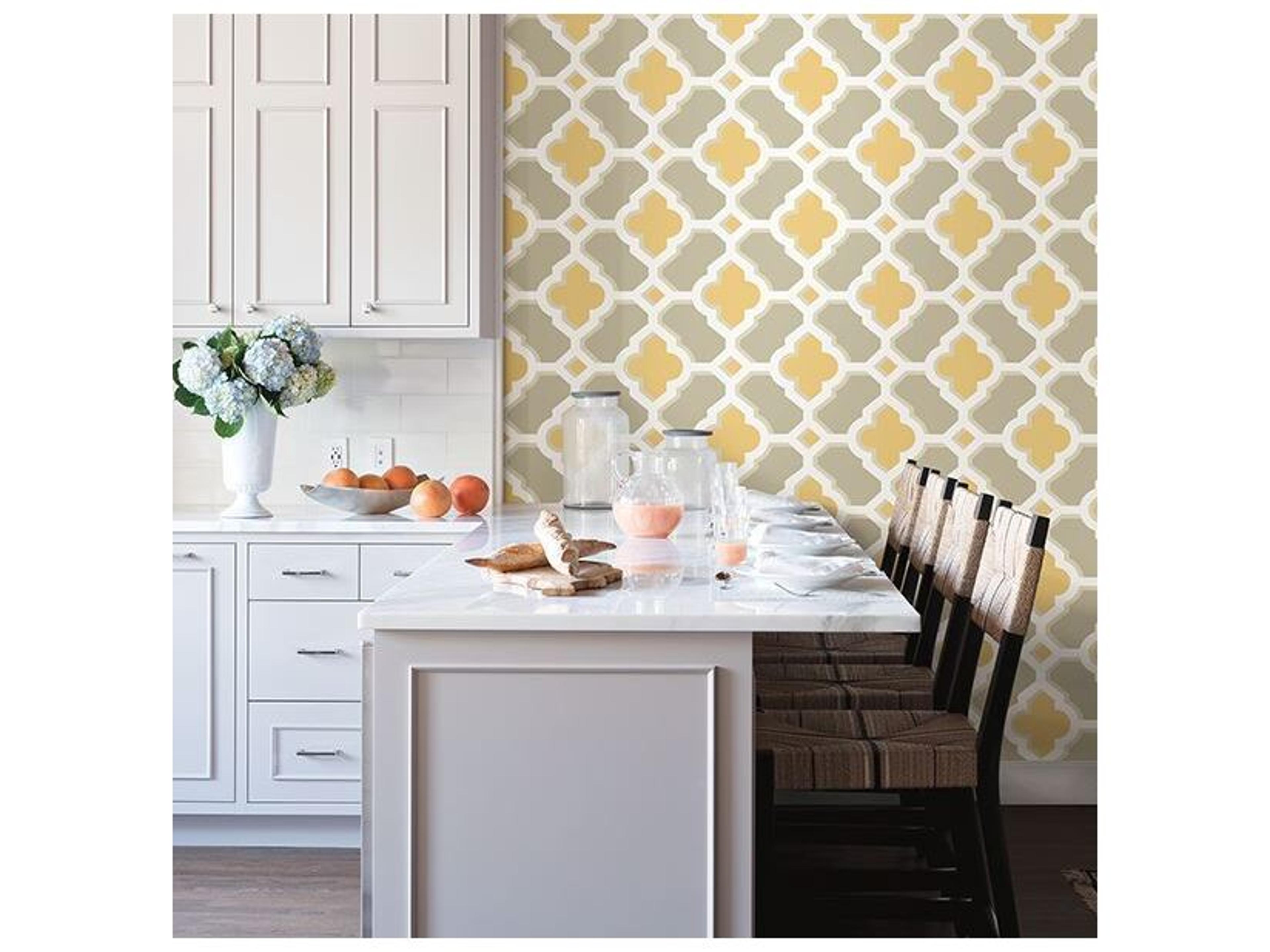 Brewster Home Fashions A-street Prints Lido Mustard Quatrefoil Wallpaper