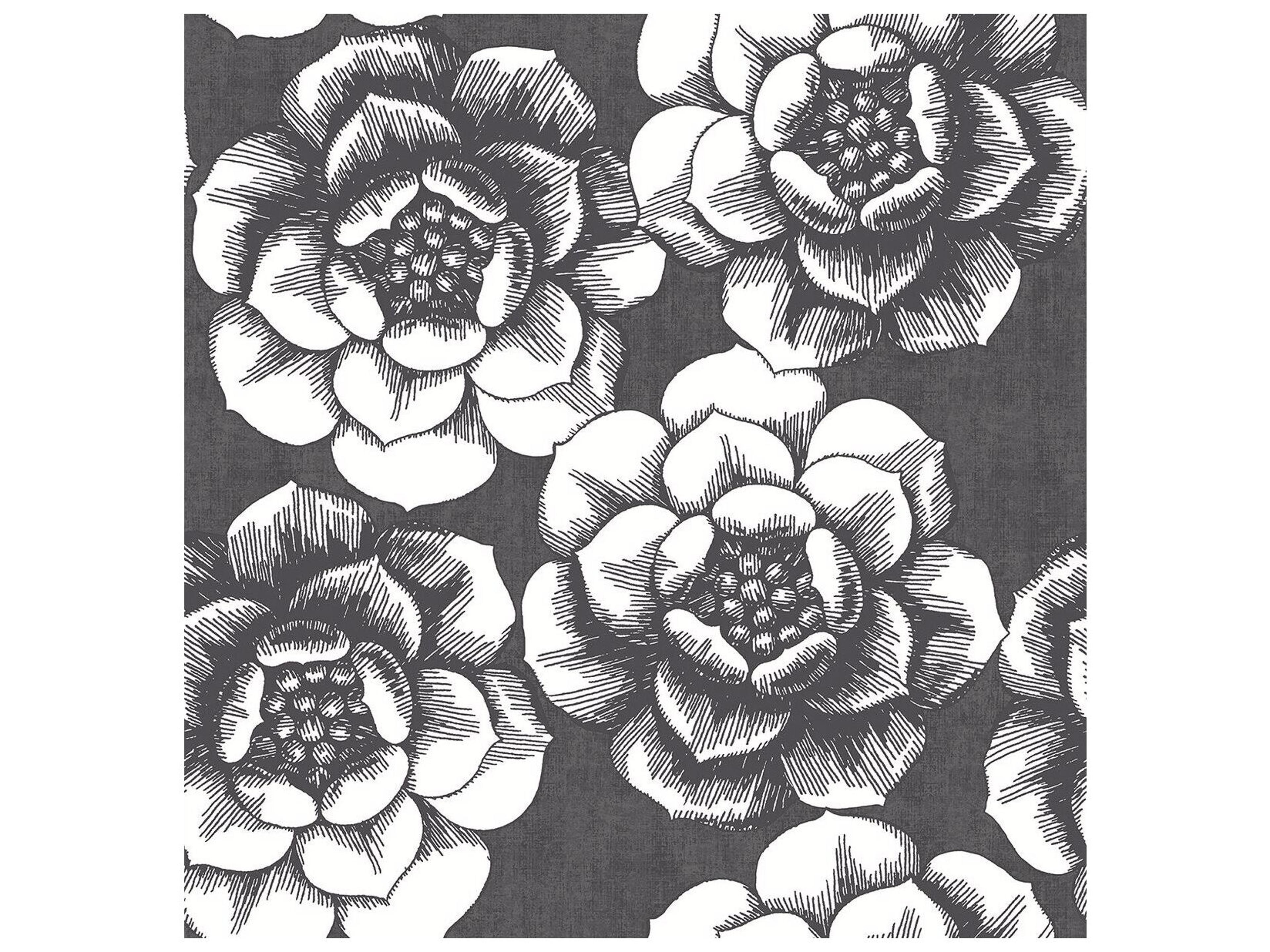 A-street Prints Fanciful Black Floral Wallpaper